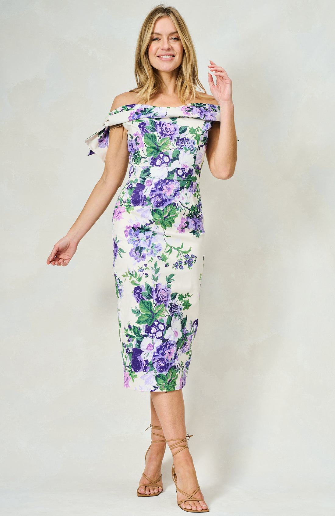 The Suzette Off The Shoulder Midi Dress (Purple)