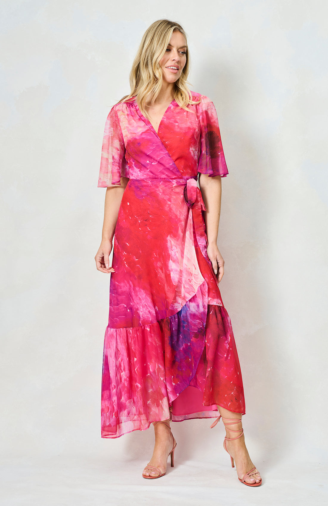 The Hermione Flutter Sleeve Maxi Wrap Dress (Pink Multi) | Love Cherish | Dress The Hermione Flutter Sleeve Maxi Wrap Dress (Pink Multi) | Love Cherish | Dress