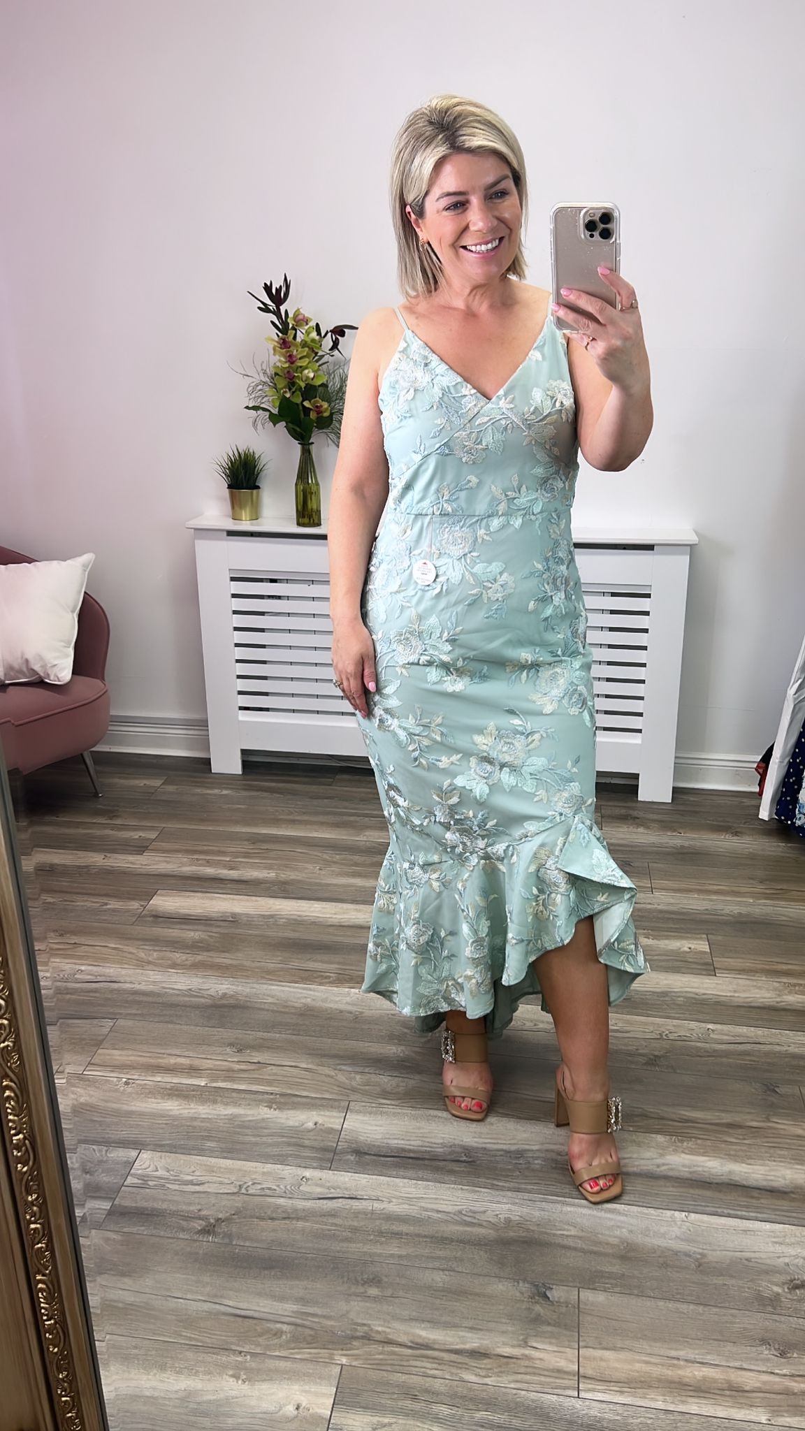 Enya Embroidered Floral Cami Maxi Dress (Mint)
