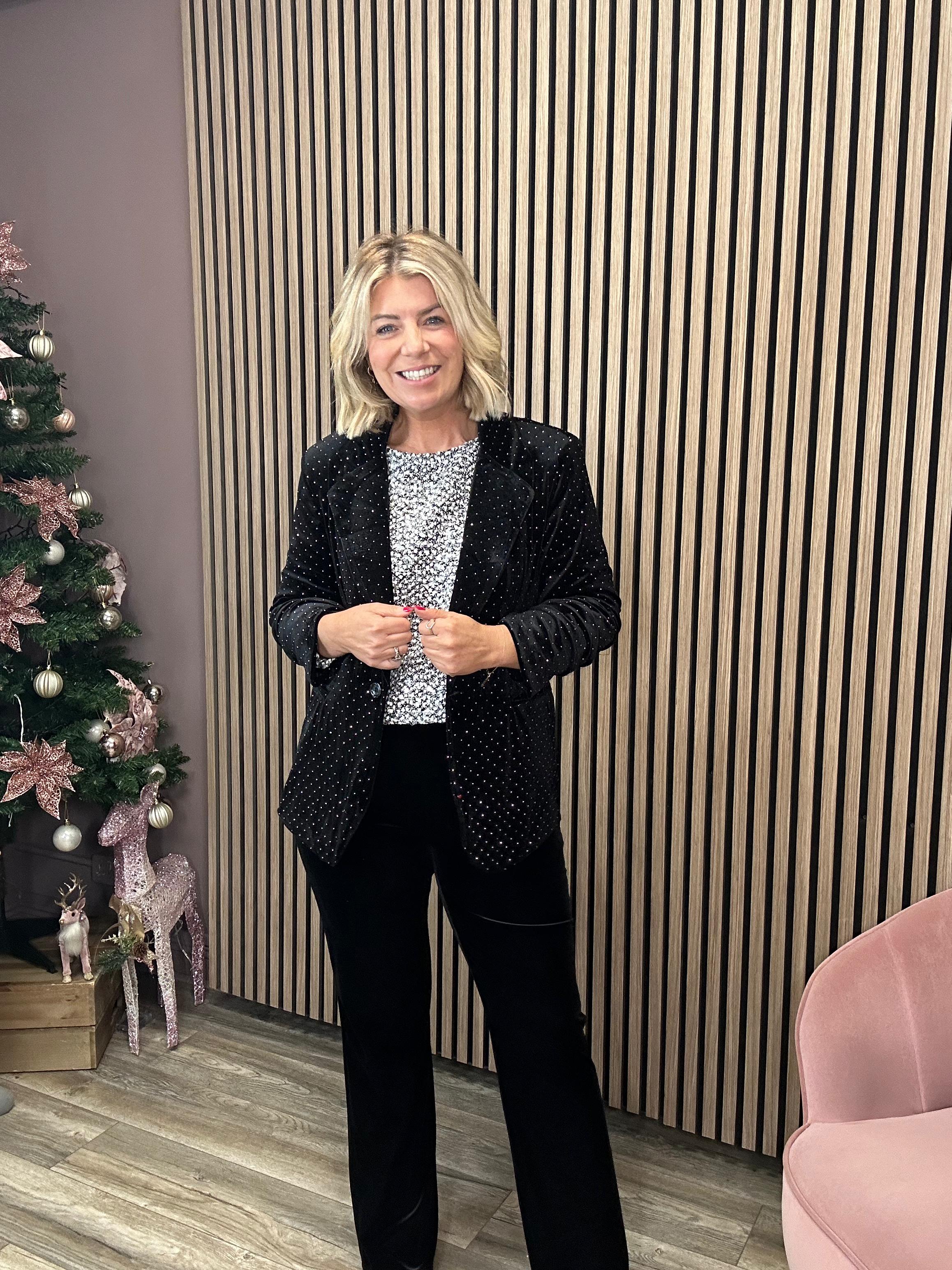 Ria Rhinestone Blazer (Black)