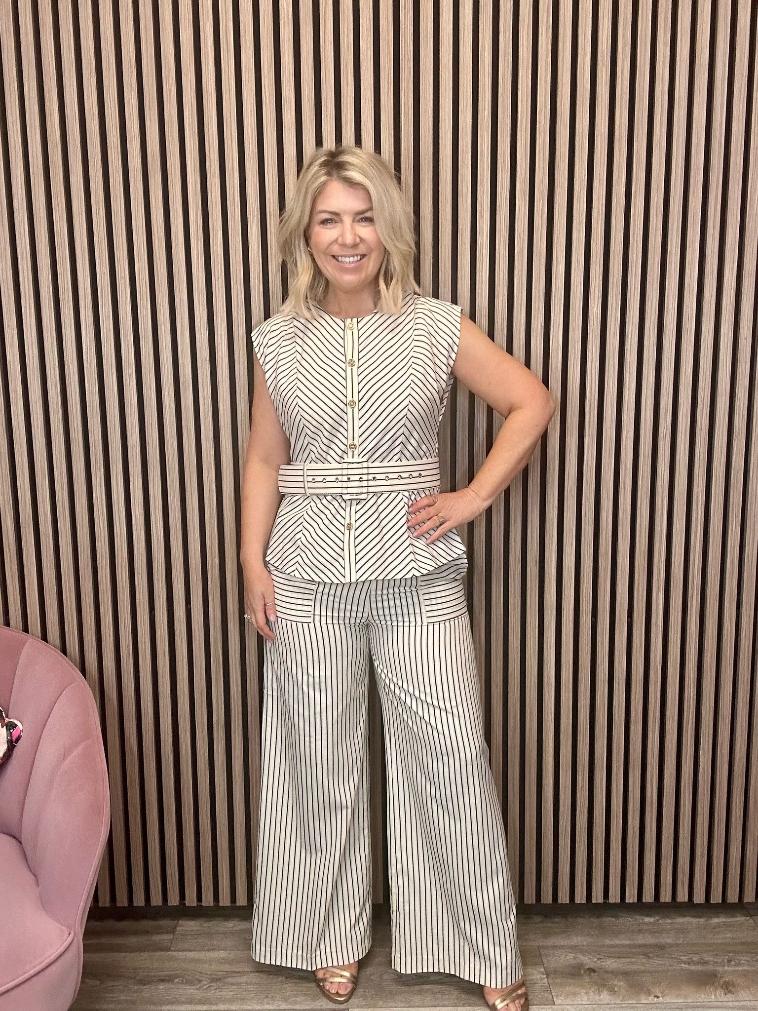 Jambo Belted Top (Beige/Black Stripe)