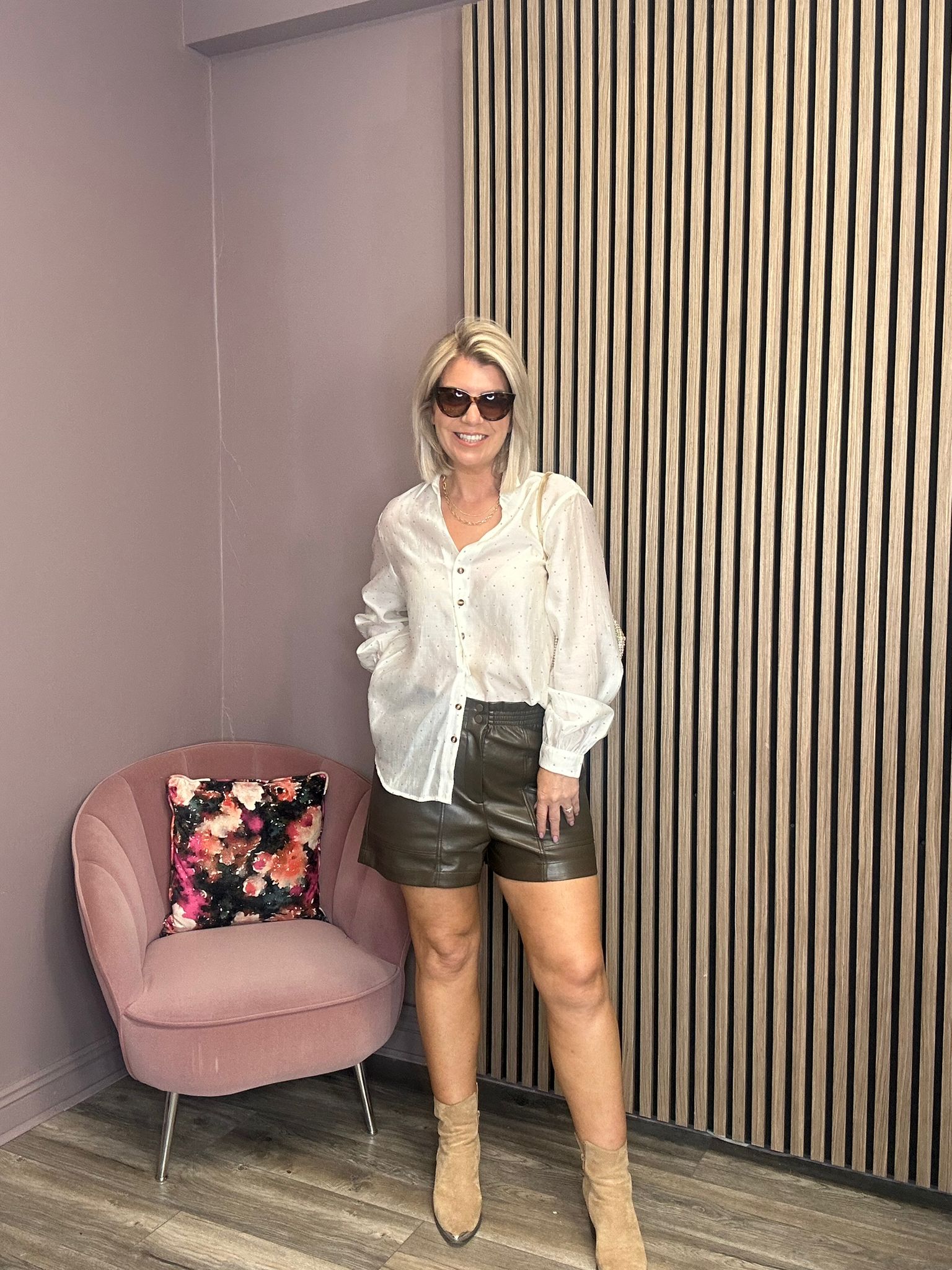 Courtney Faux Leather Shorts (Khaki)