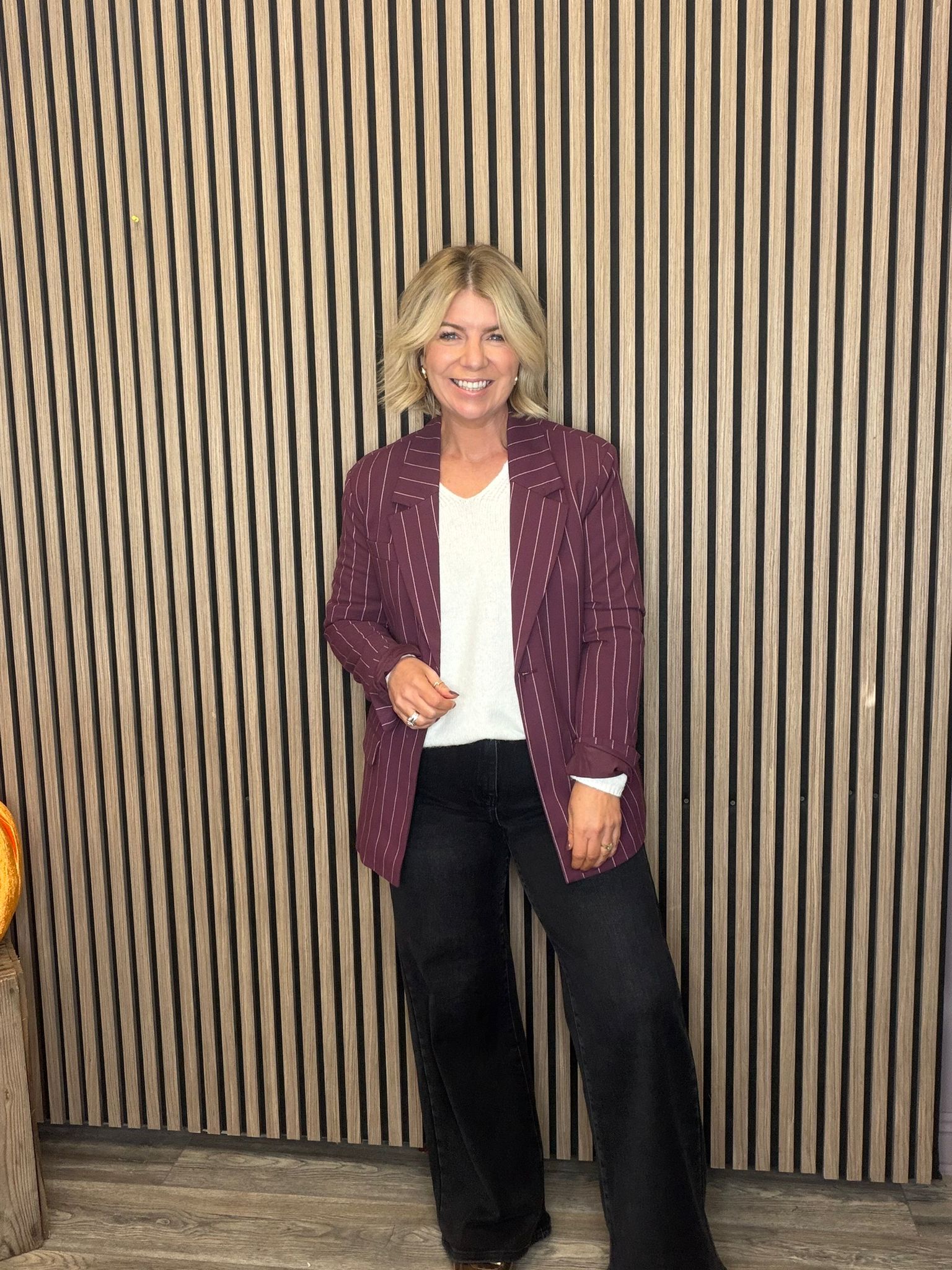 Anika Pinstripe Blazer (Mauve Wine/Pink Lady)