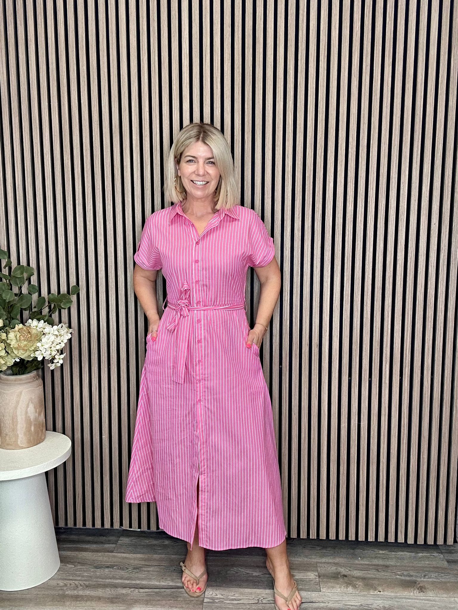 Kiely Shirt Dress (Pink/White)