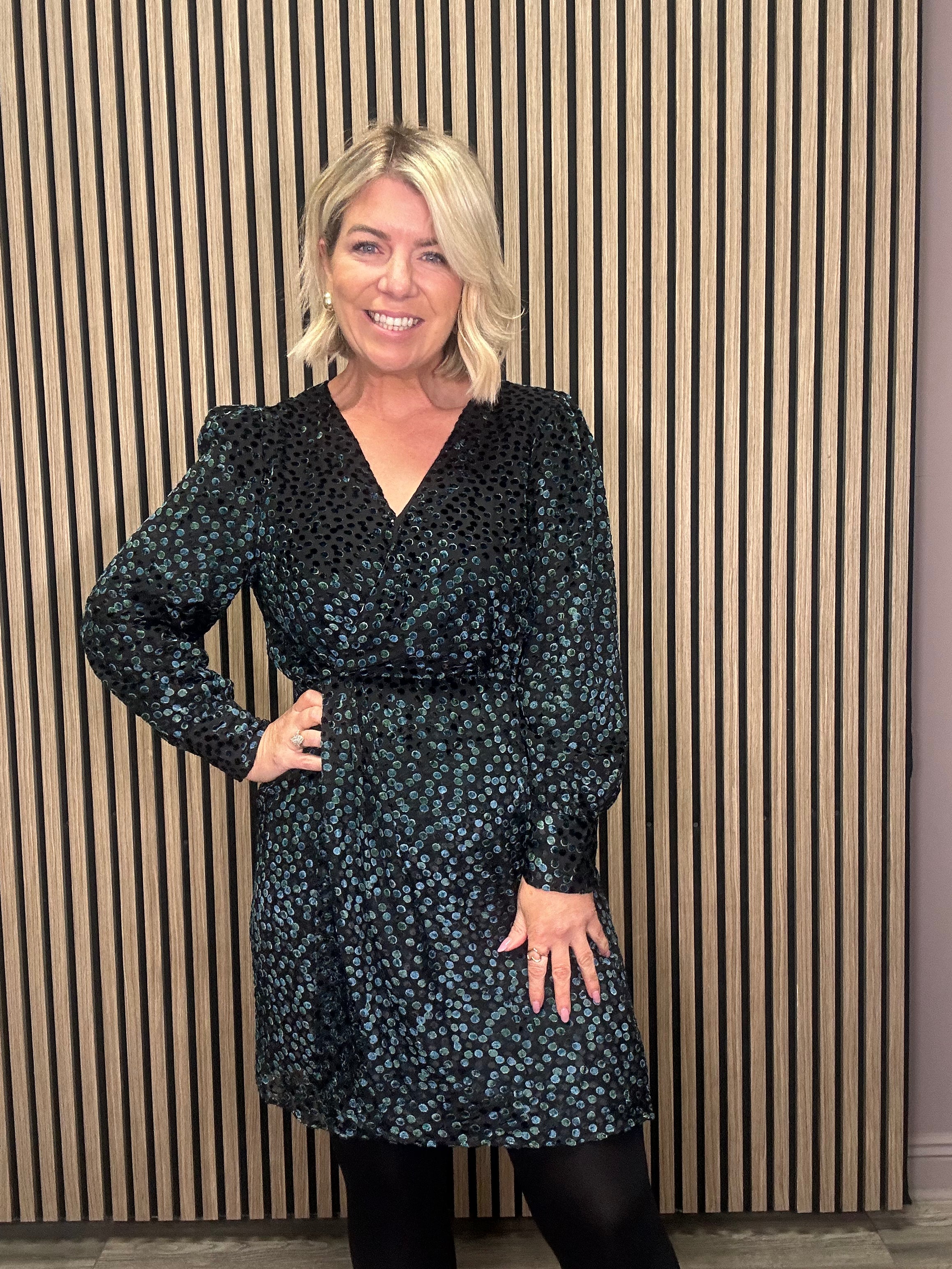 Miya Velvet Polka Dot Mini Dress (Green) | Love Cherish | Dress