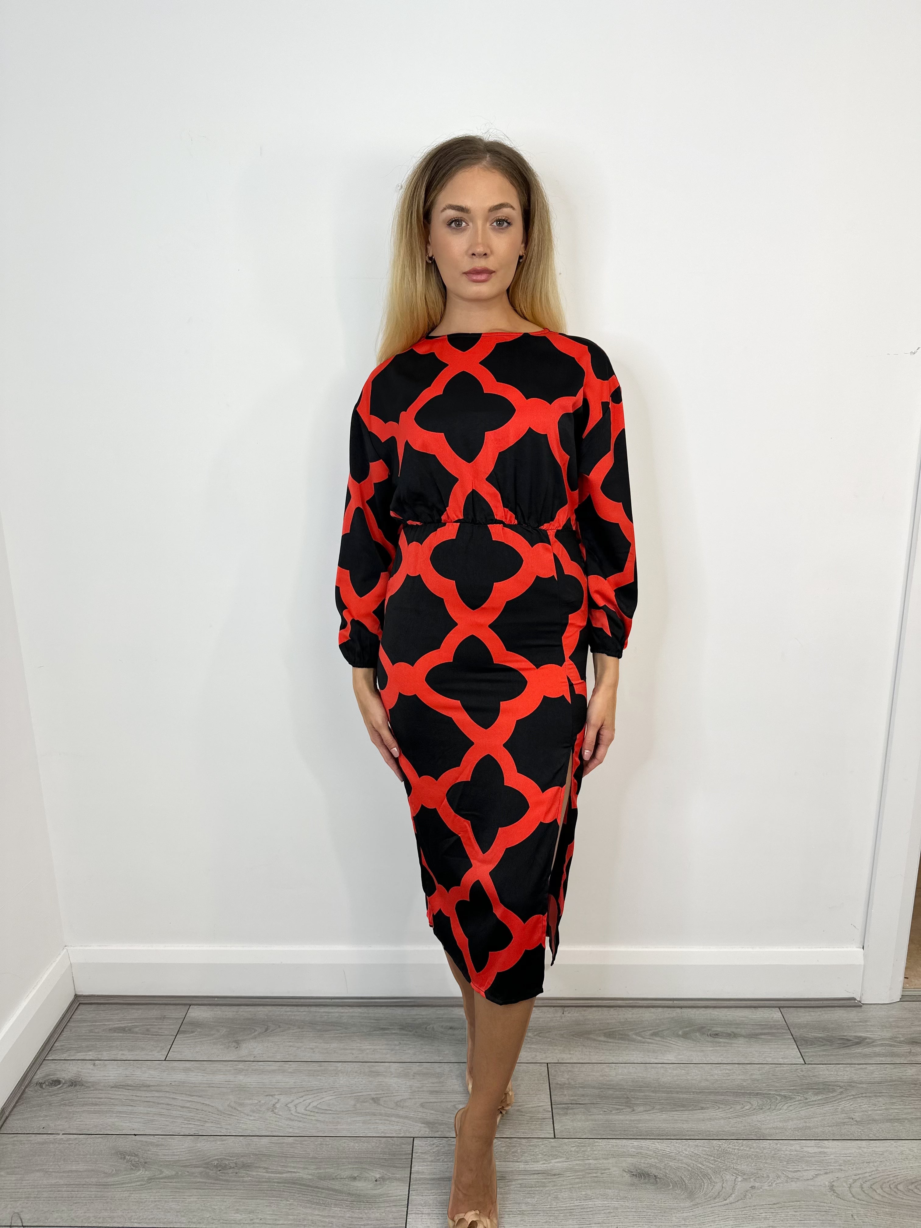 Ambra Midi Dress (Red/Black)