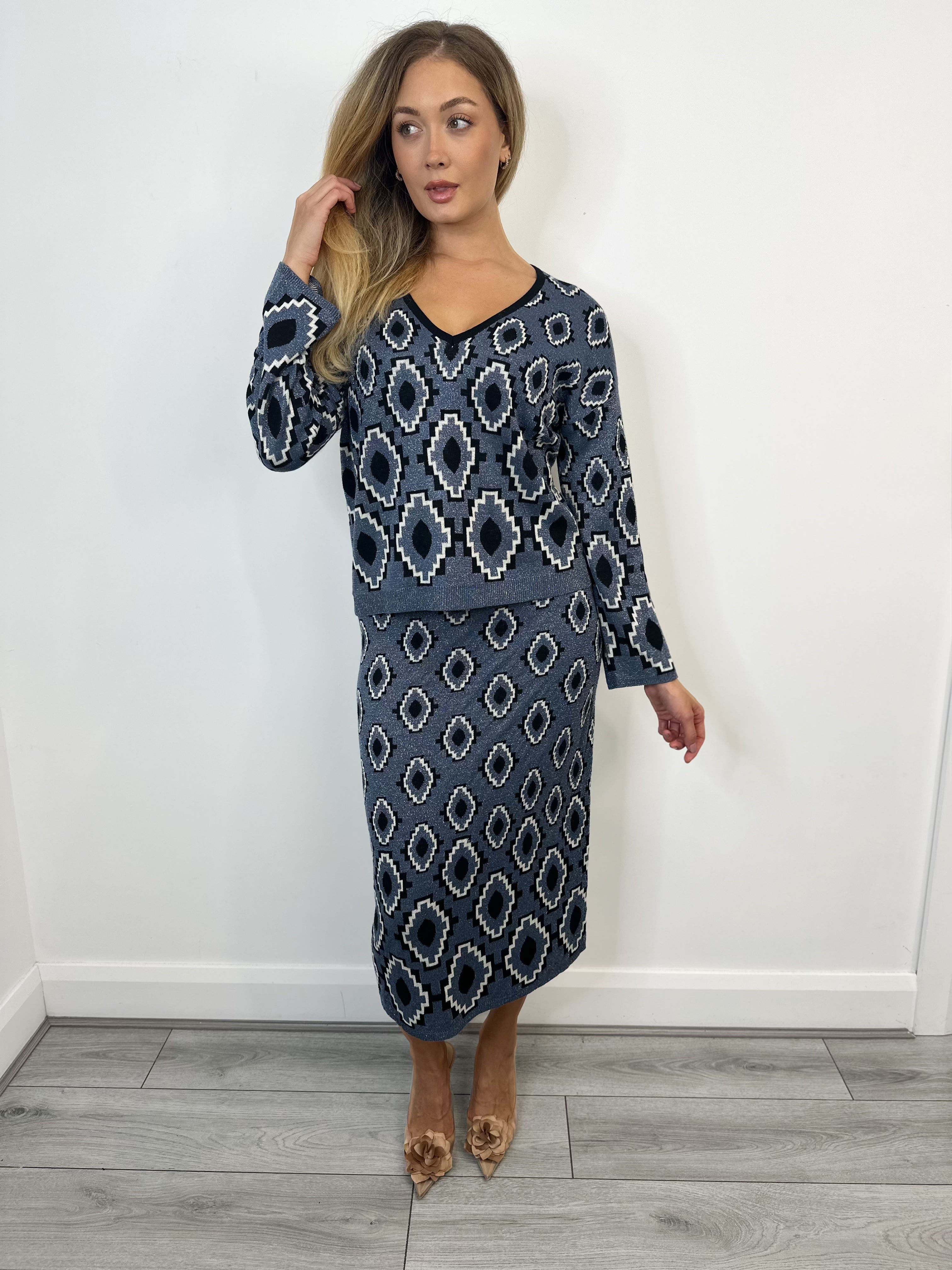 Carolinn Knit Midi Skirt (Vintage Indigo/Birch)