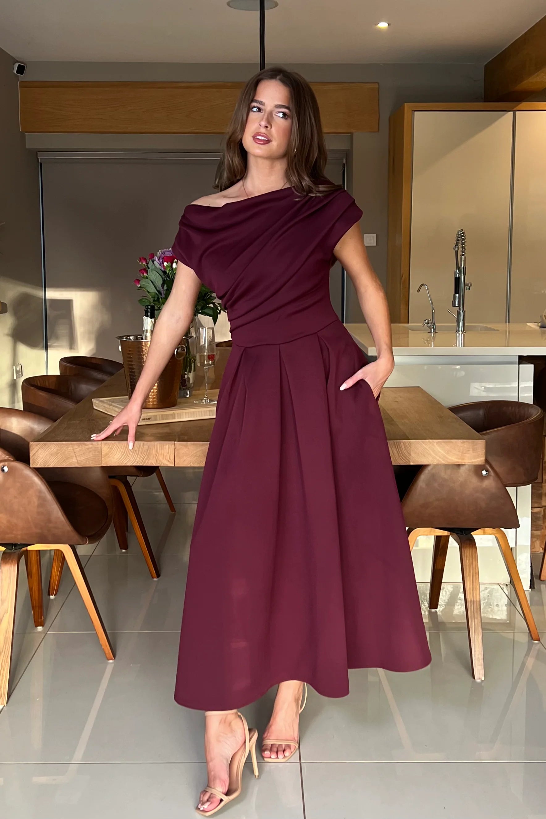 Betty Asymmetric Midi Dress (Plum)