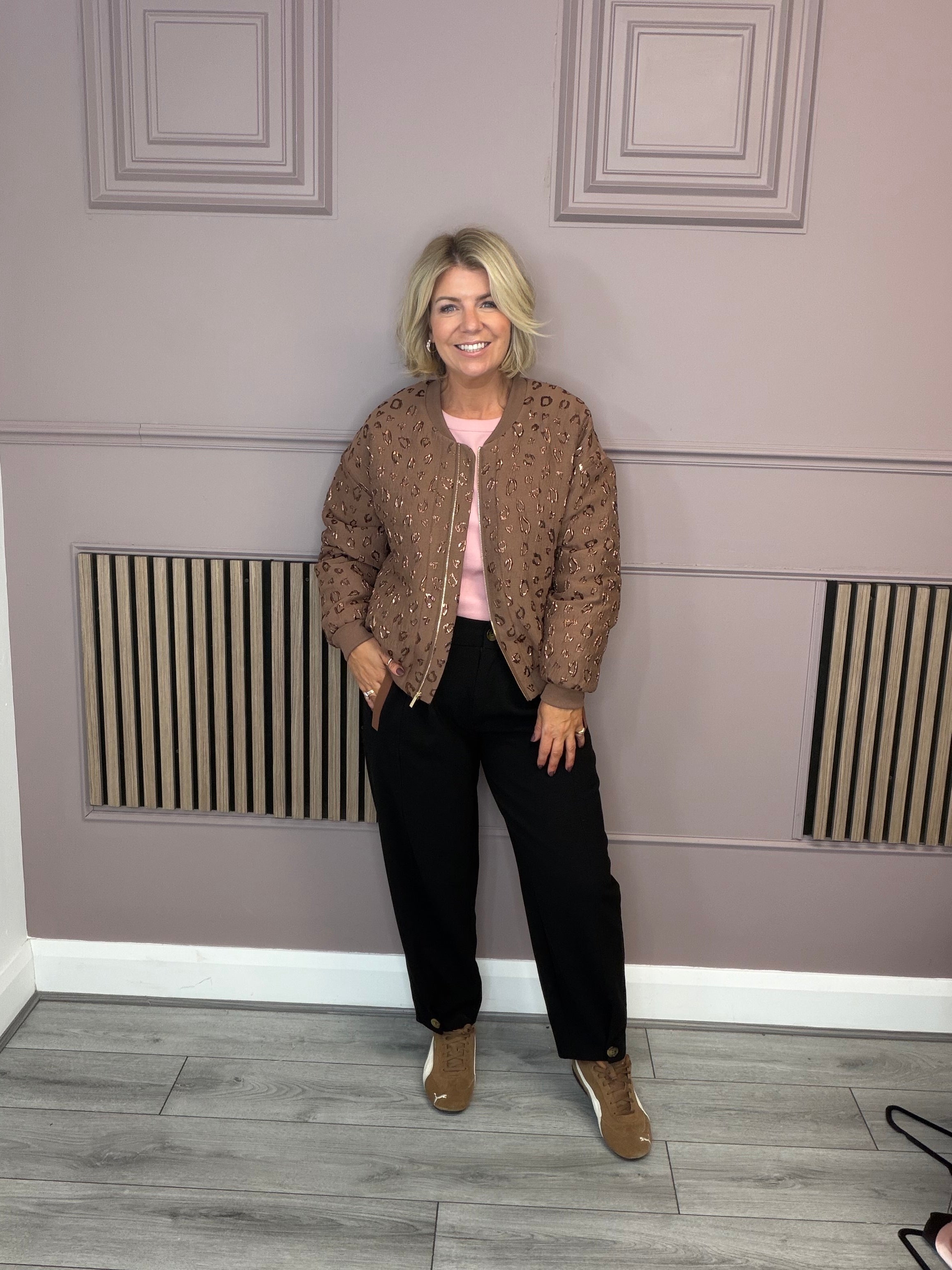 Lyra Quilted Bomber Jacket (Brown)