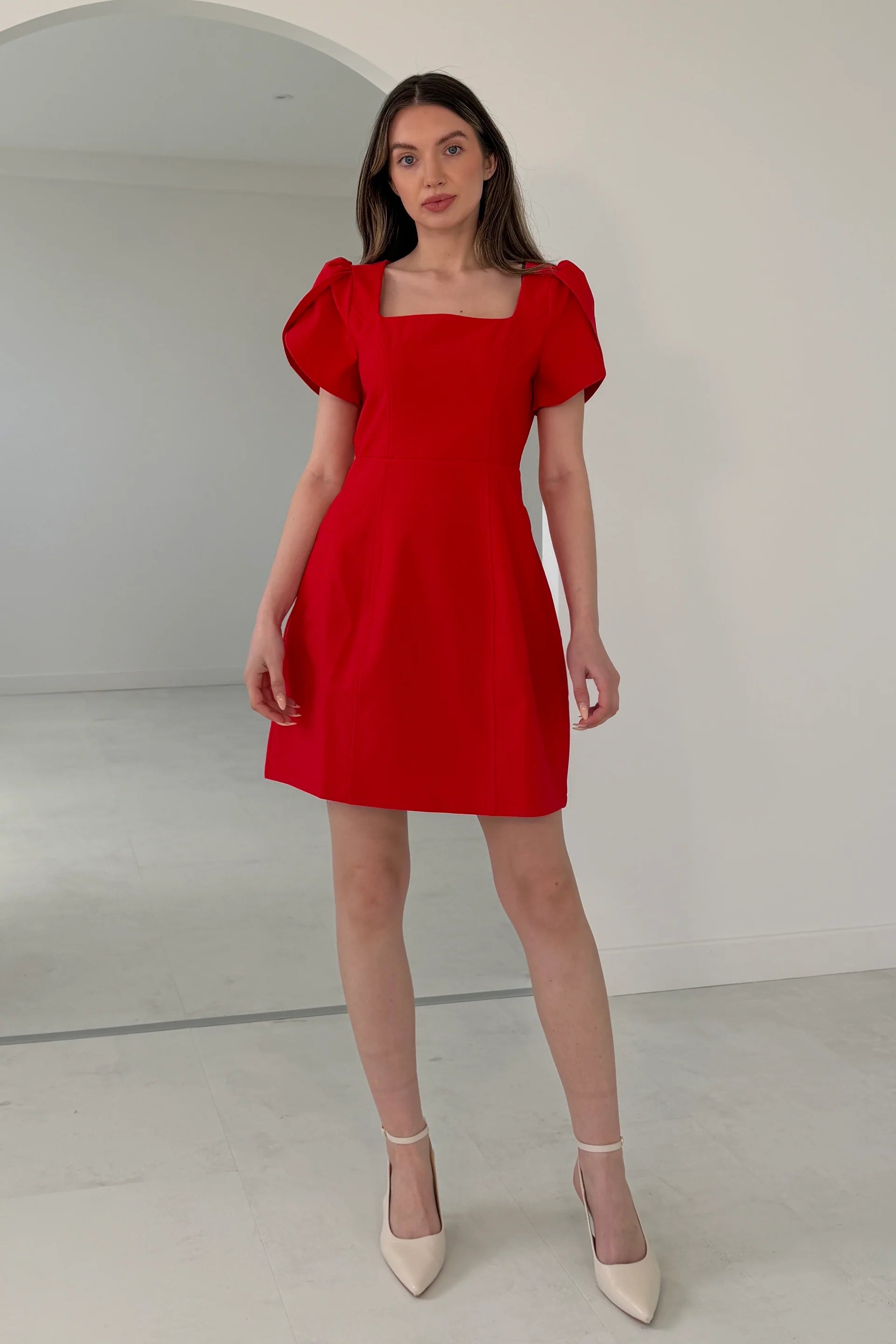 Reeve Square Neck Mini Dress (Red)