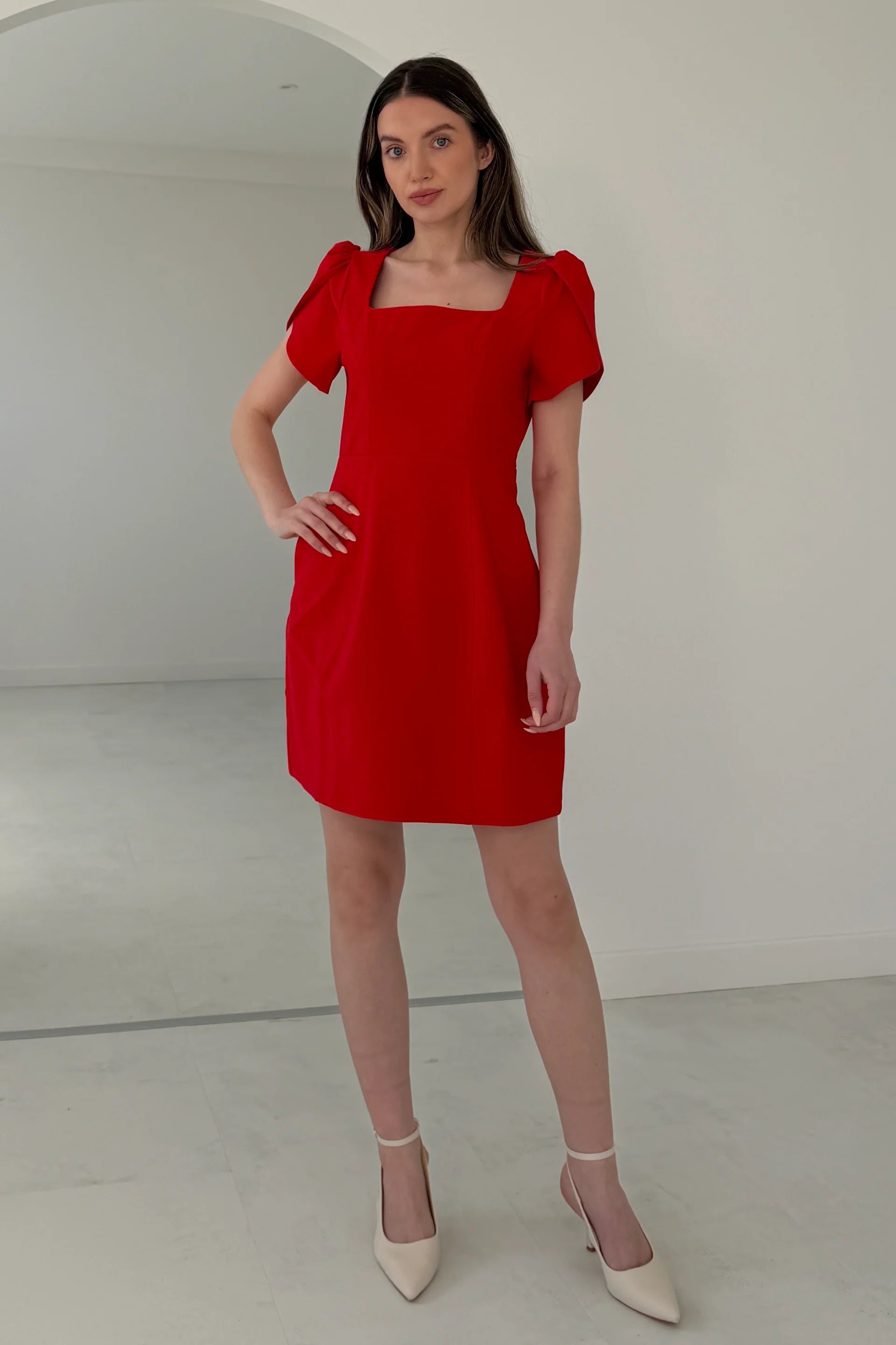 Reeve Square Neck Mini Dress (Red)