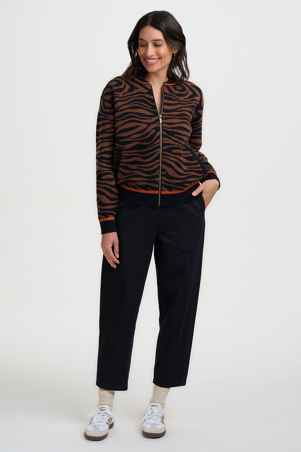 Solana Knitted Bomber (Brown/Black)