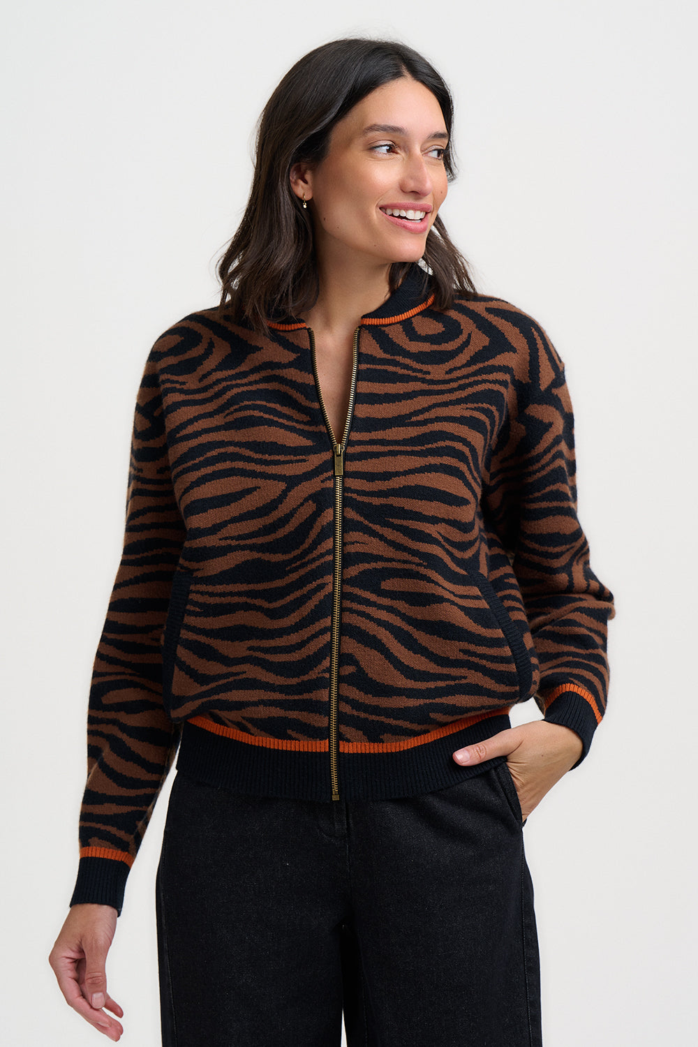 Solana Knitted Bomber (Brown/Black)