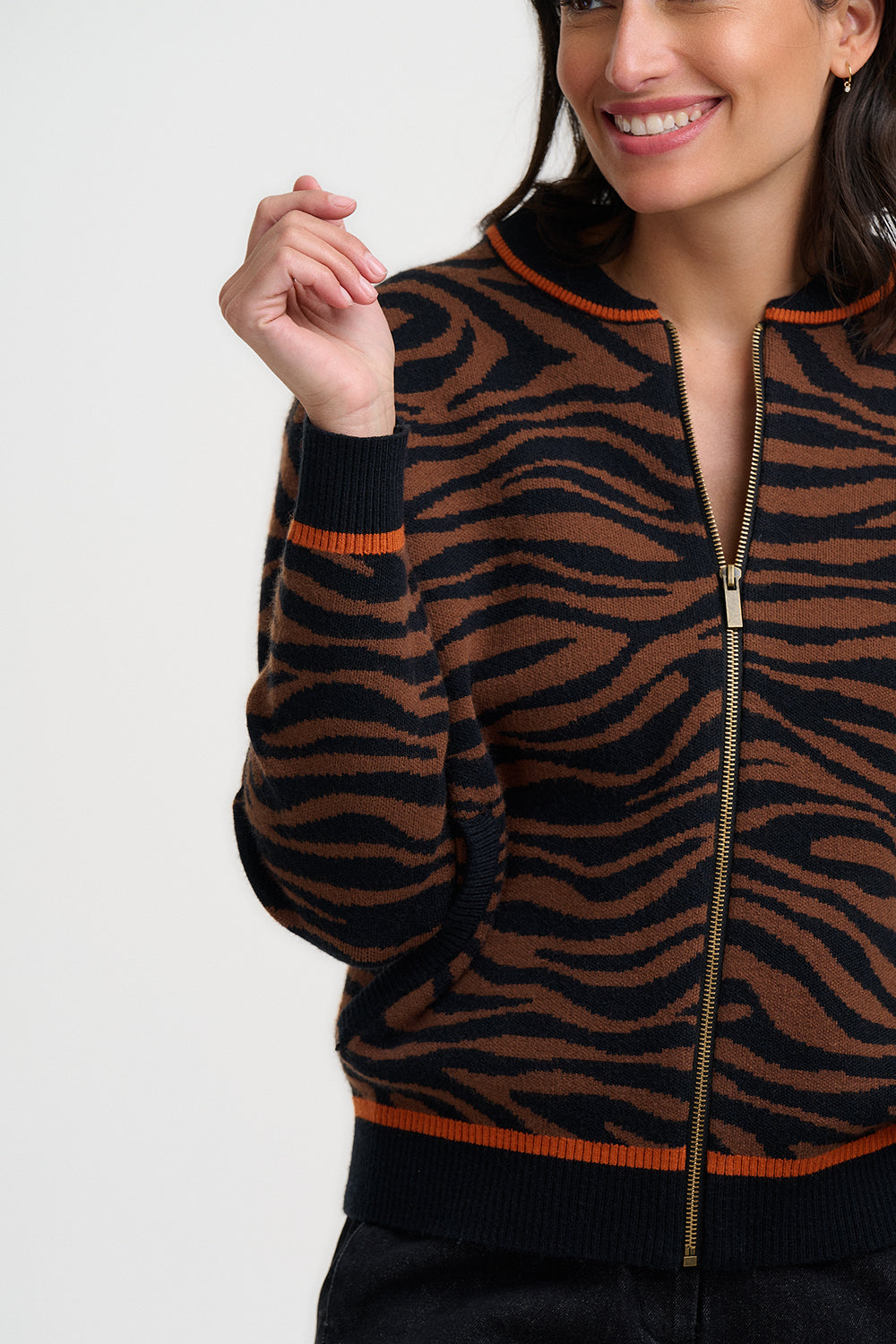 Solana Knitted Bomber (Brown/Black)