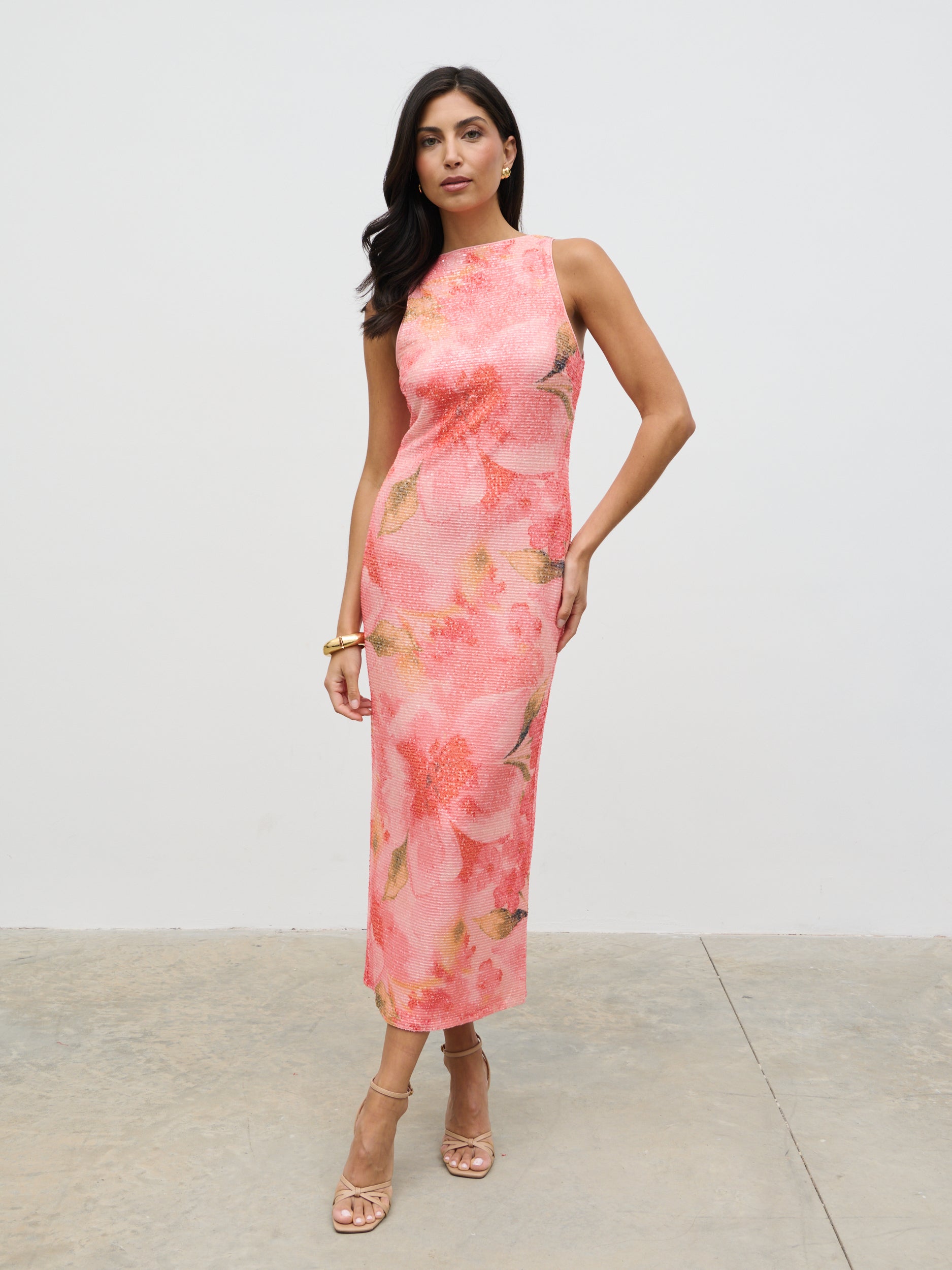 Lilou Printed Sequin Midaxi Dress (Orange Floral) | Love Cherish | Dress Lilou Printed Sequin Midaxi Dress (Orange Floral) | Love Cherish | Dress