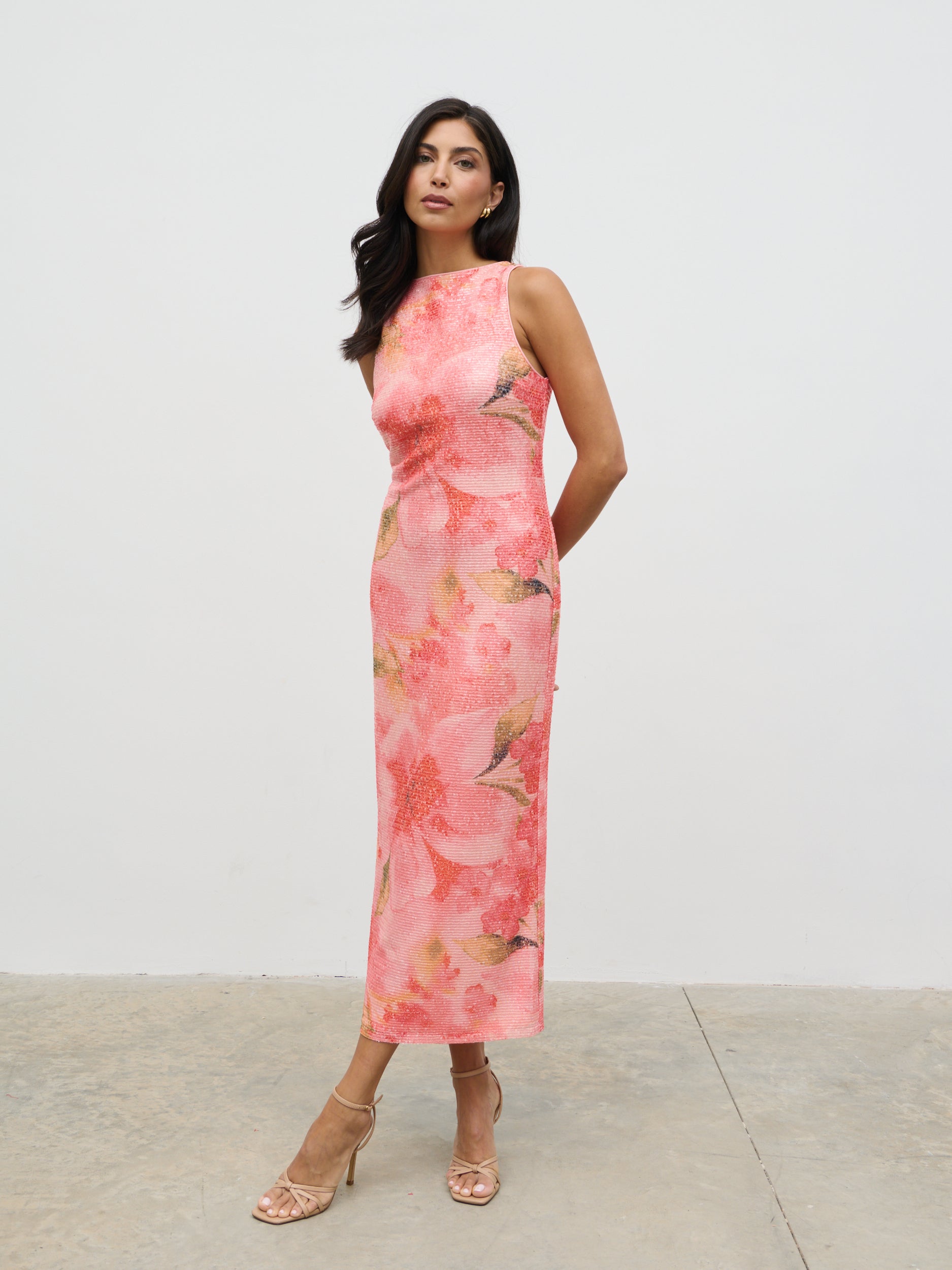 Lilou Printed Sequin Midaxi Dress (Orange Floral) | Love Cherish | Dress Lilou Printed Sequin Midaxi Dress (Orange Floral) | Love Cherish | Dress