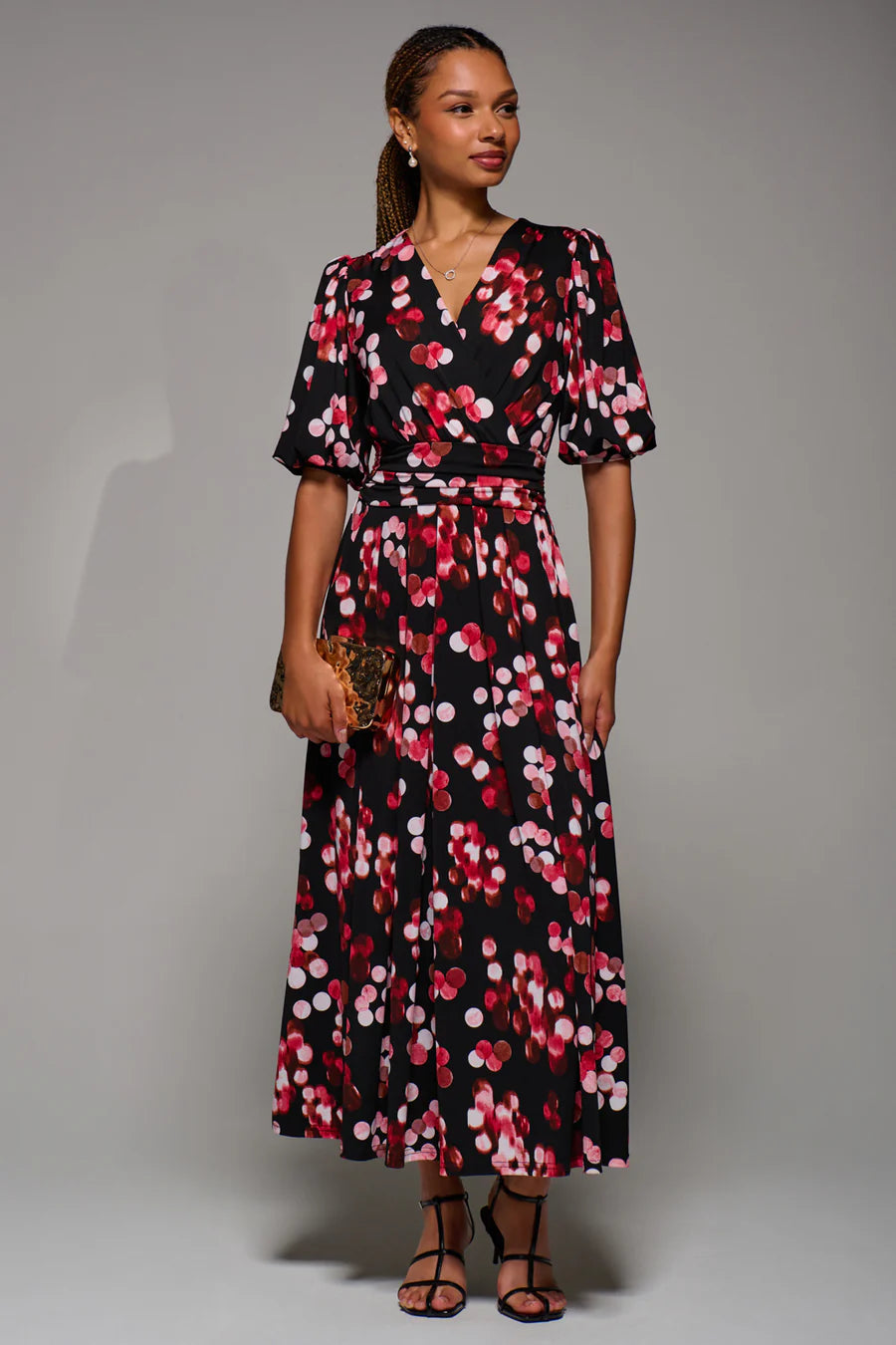 Puff Sleeve Jersey Maxi Dress (Red Spot)
