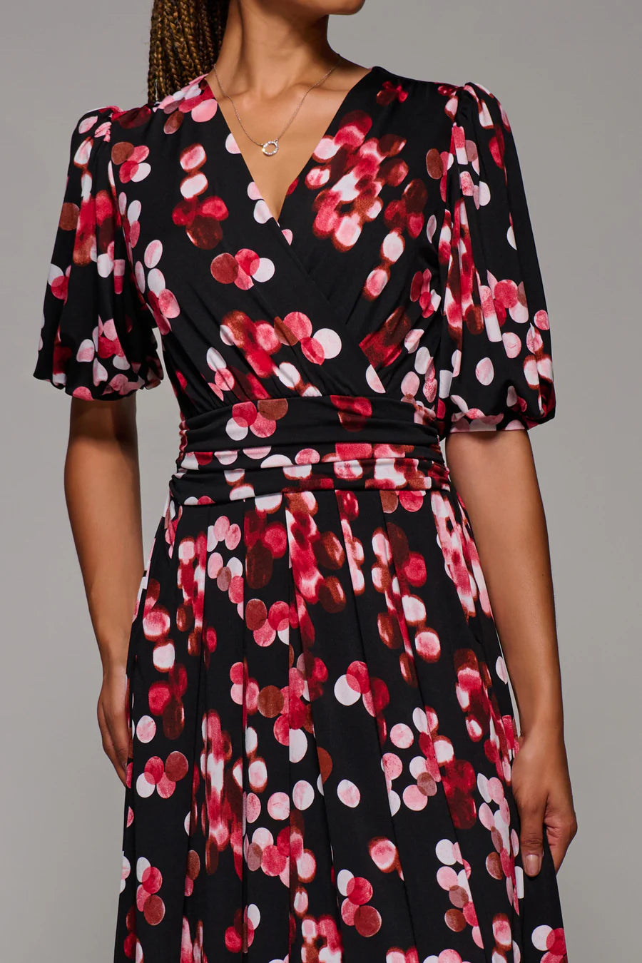 Puff Sleeve Jersey Maxi Dress (Red Spot)