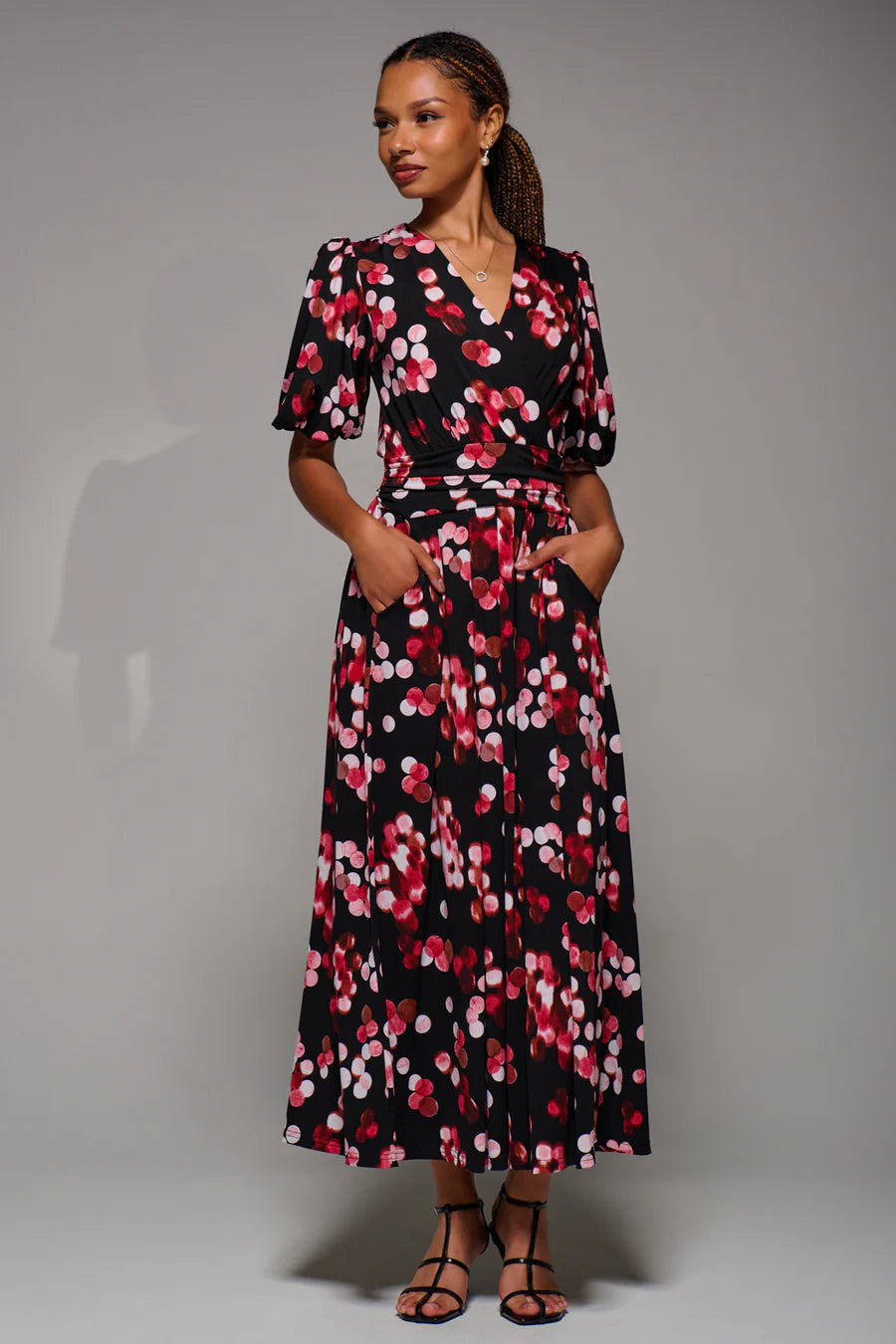 Puff Sleeve Jersey Maxi Dress (Red Spot)