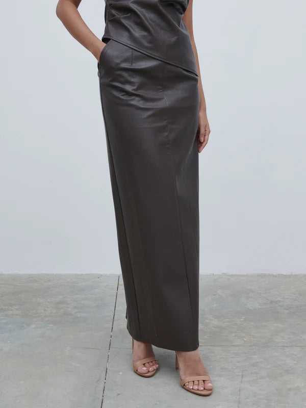 Maeve Faux Leather Maxi Skirt (Dark Chocolate Brown)
