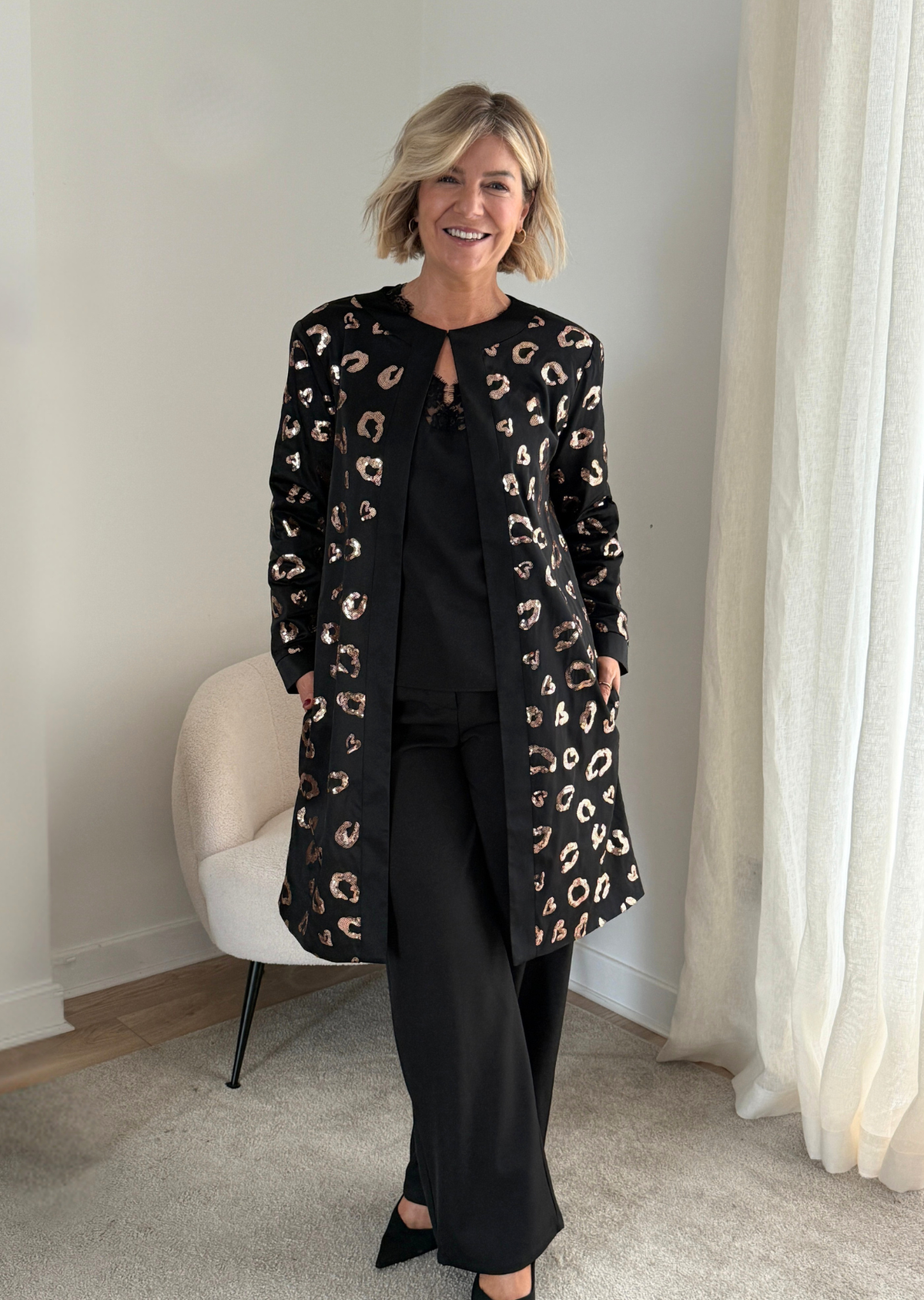 Eclipse Embellished Dress Coat (Black)