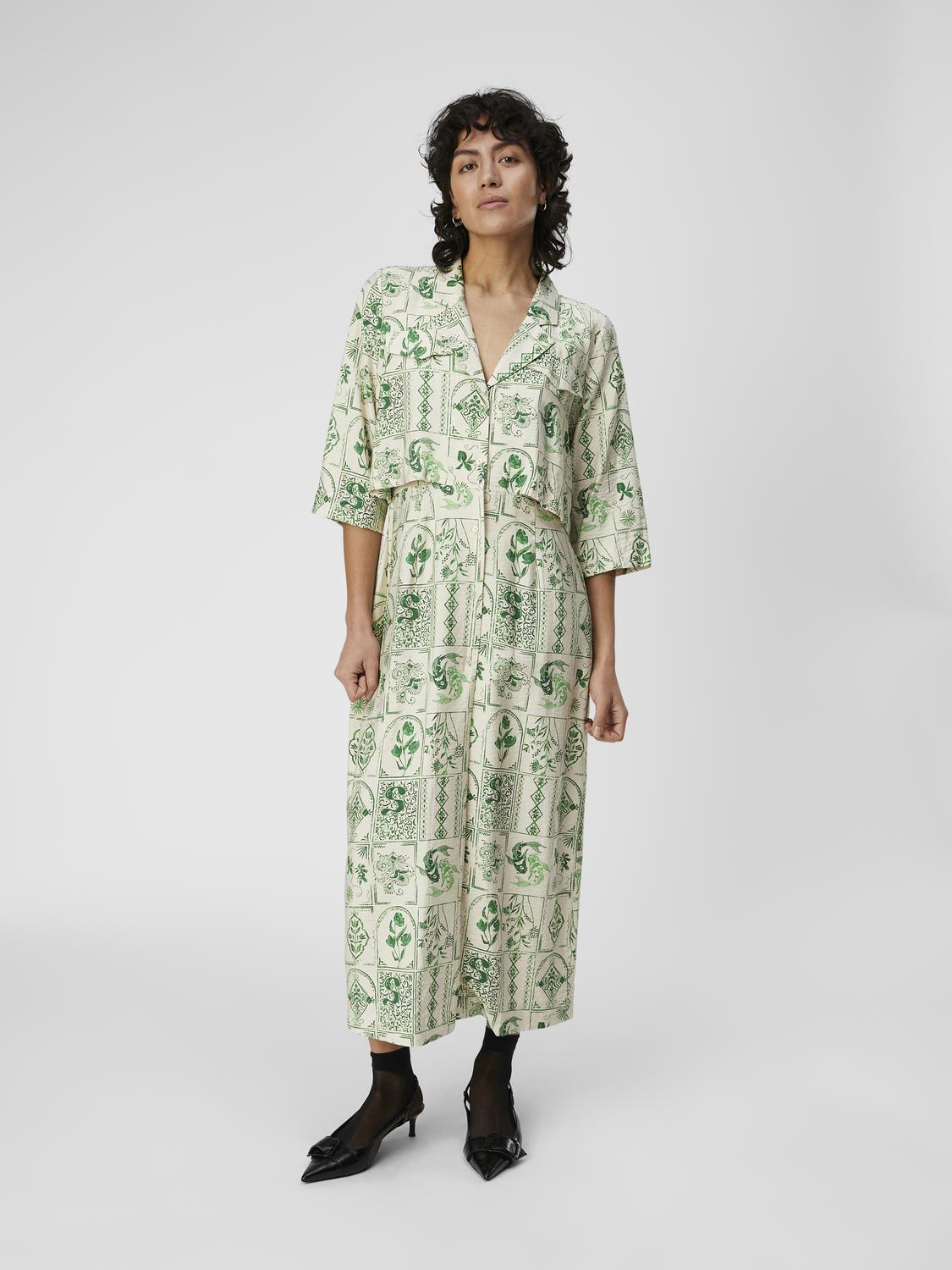 NELI LONG SHIRT DRESS (SANDSHELL/VIBRANT GREEN)