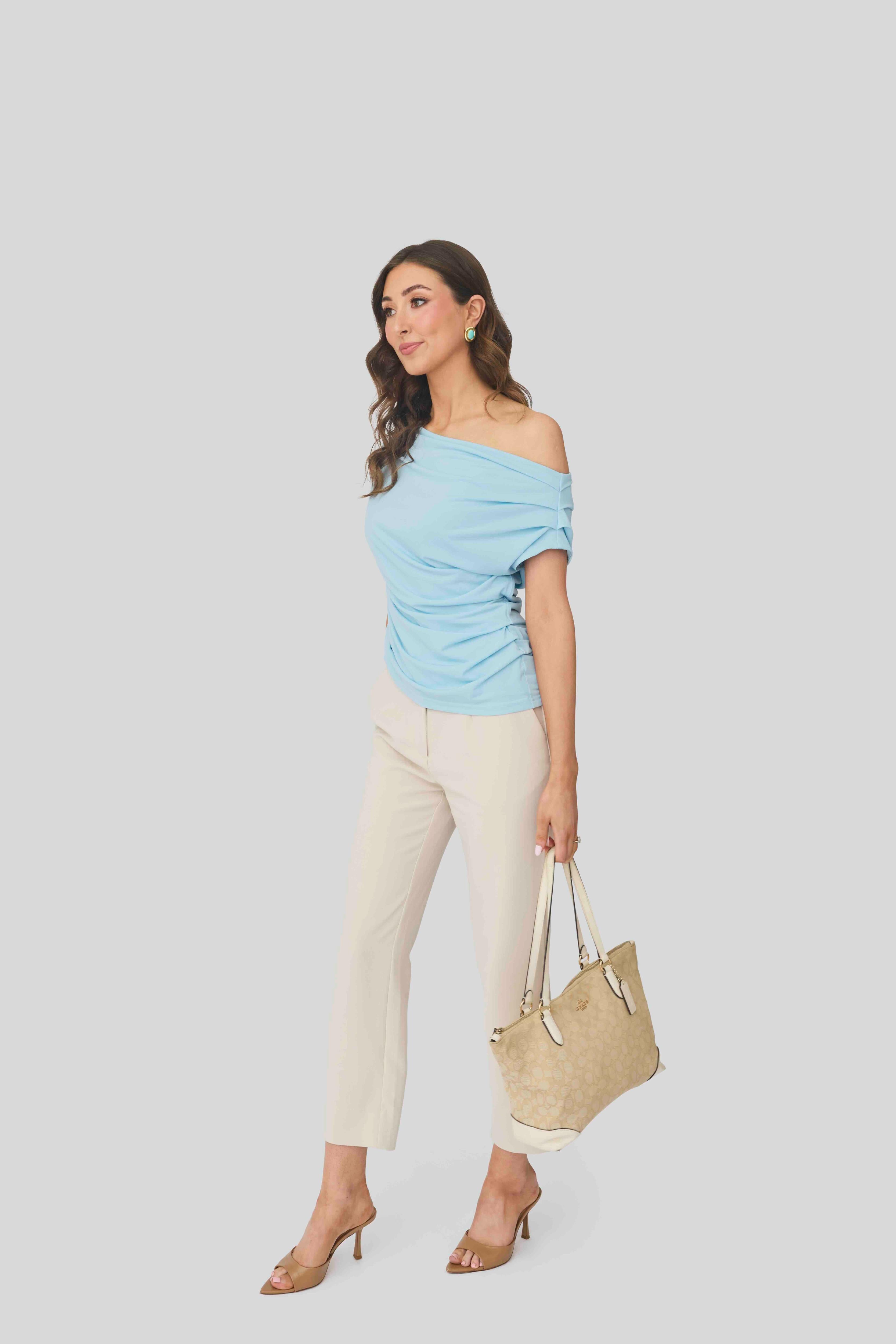 Luma Cowl Neck Top (Sky Blue)