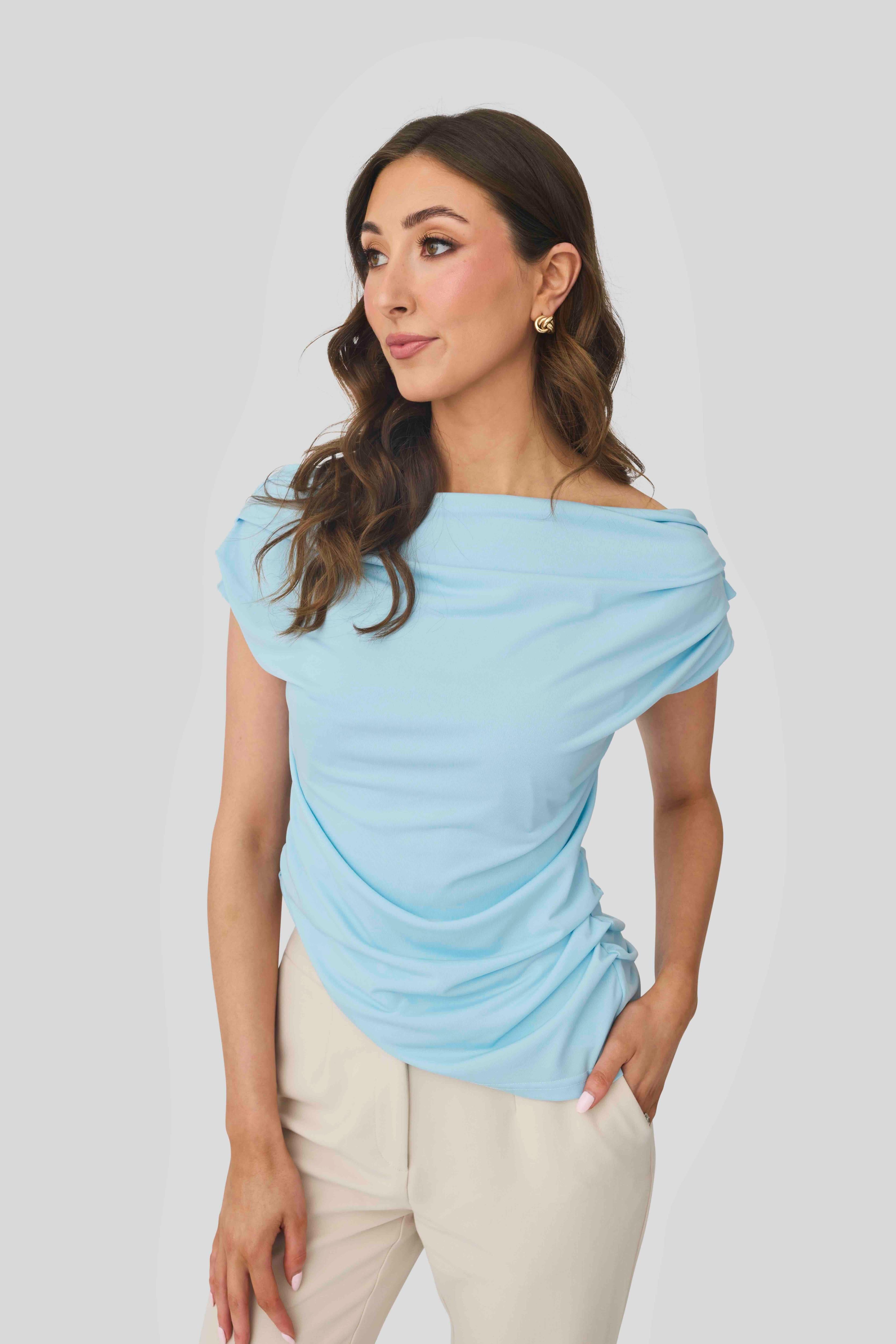 Luma Cowl Neck Top (Sky Blue)