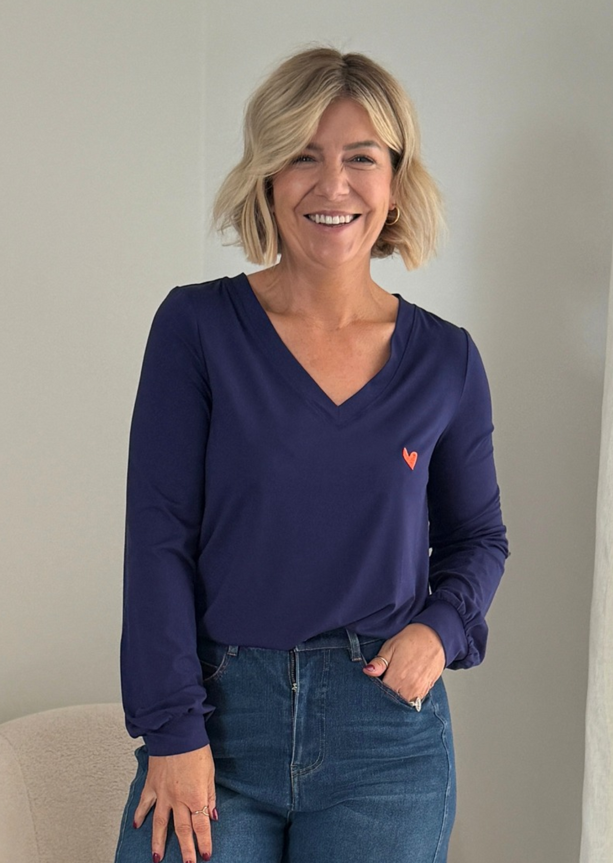Opal V-Neck Top (Navy)