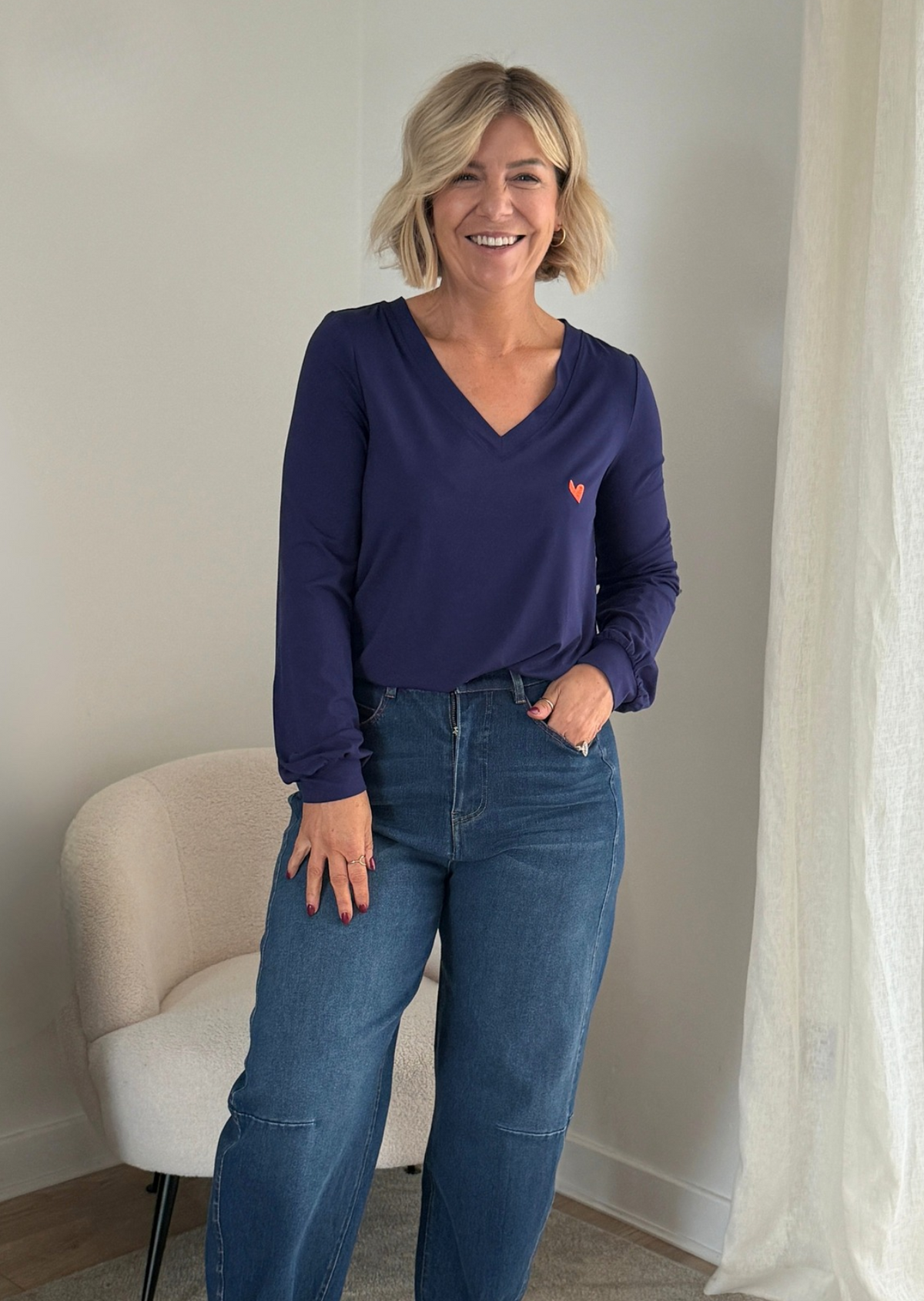 Opal V-Neck Top (Navy)