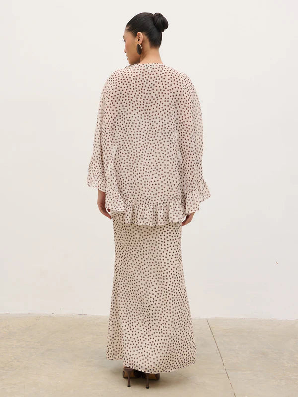 Oriana Cape Maxi Dress (Cream/Brown)