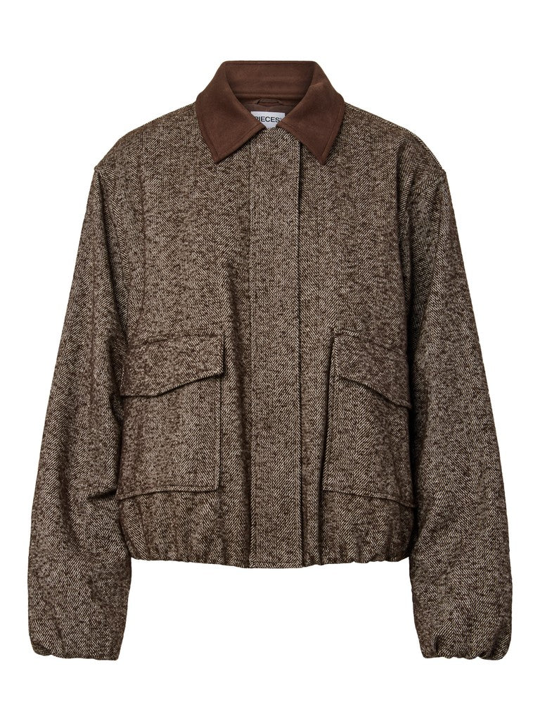 Beth Bomber Jacket (Coffee/Herringbone)