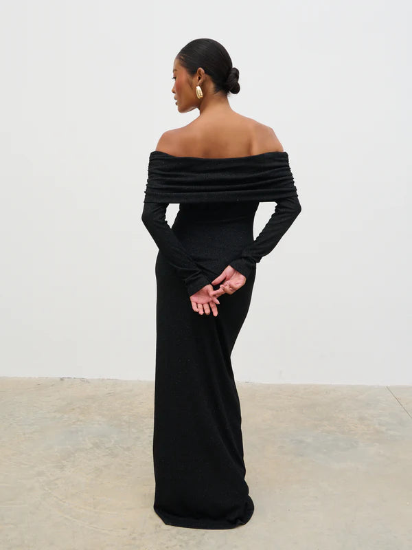 Perrie Bardot Jersey Dress (Black)