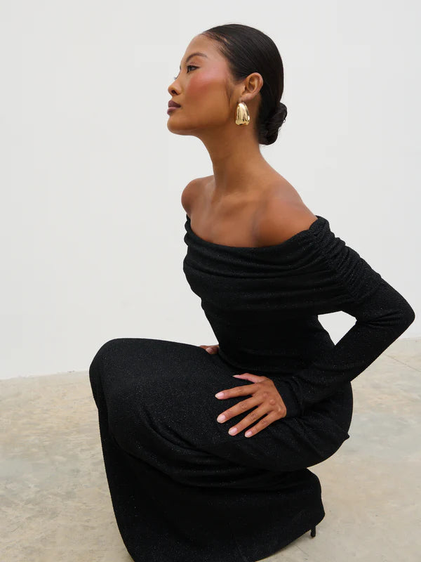 Perrie Bardot Jersey Dress (Black)