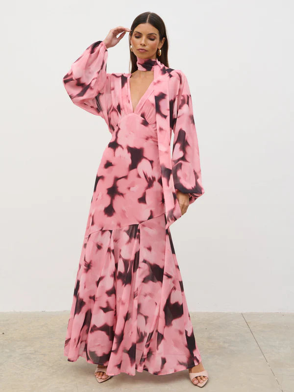 Petula Batwing Scarf Maxi Dress (Blush Watercolour)
