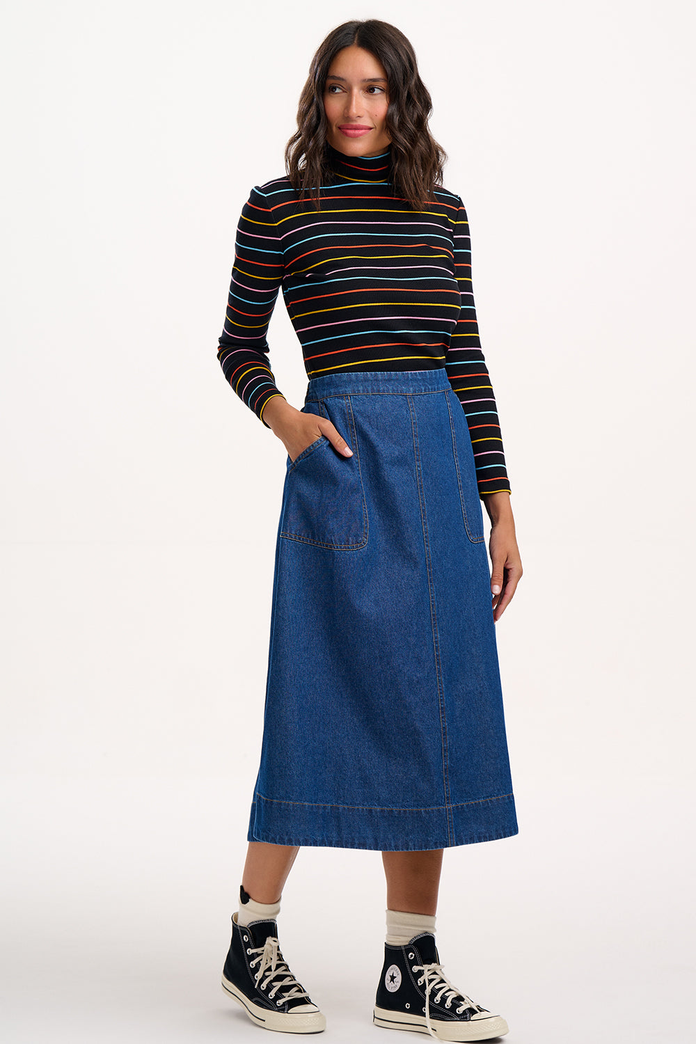 Joanna Midi Skirt (Deep Blue Denim)