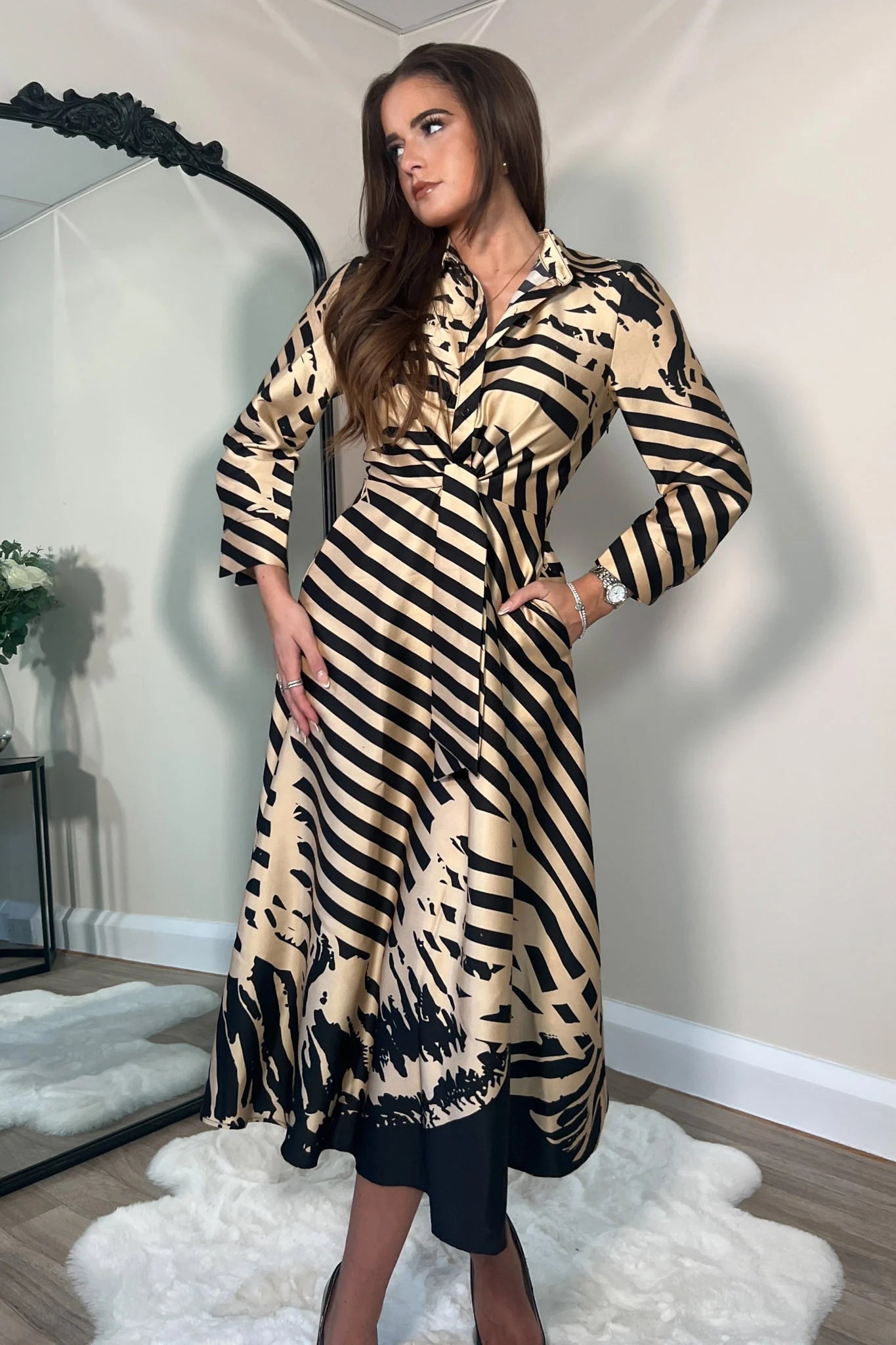 ISABELLA STRIPE PRINT TIE FRONT DRESS