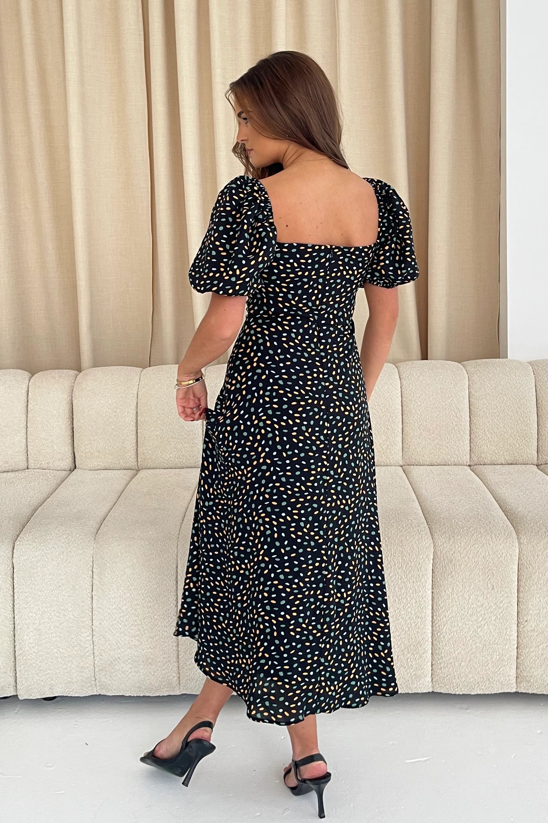 Jemima Square Neck Midi Dress (Black/Multi)