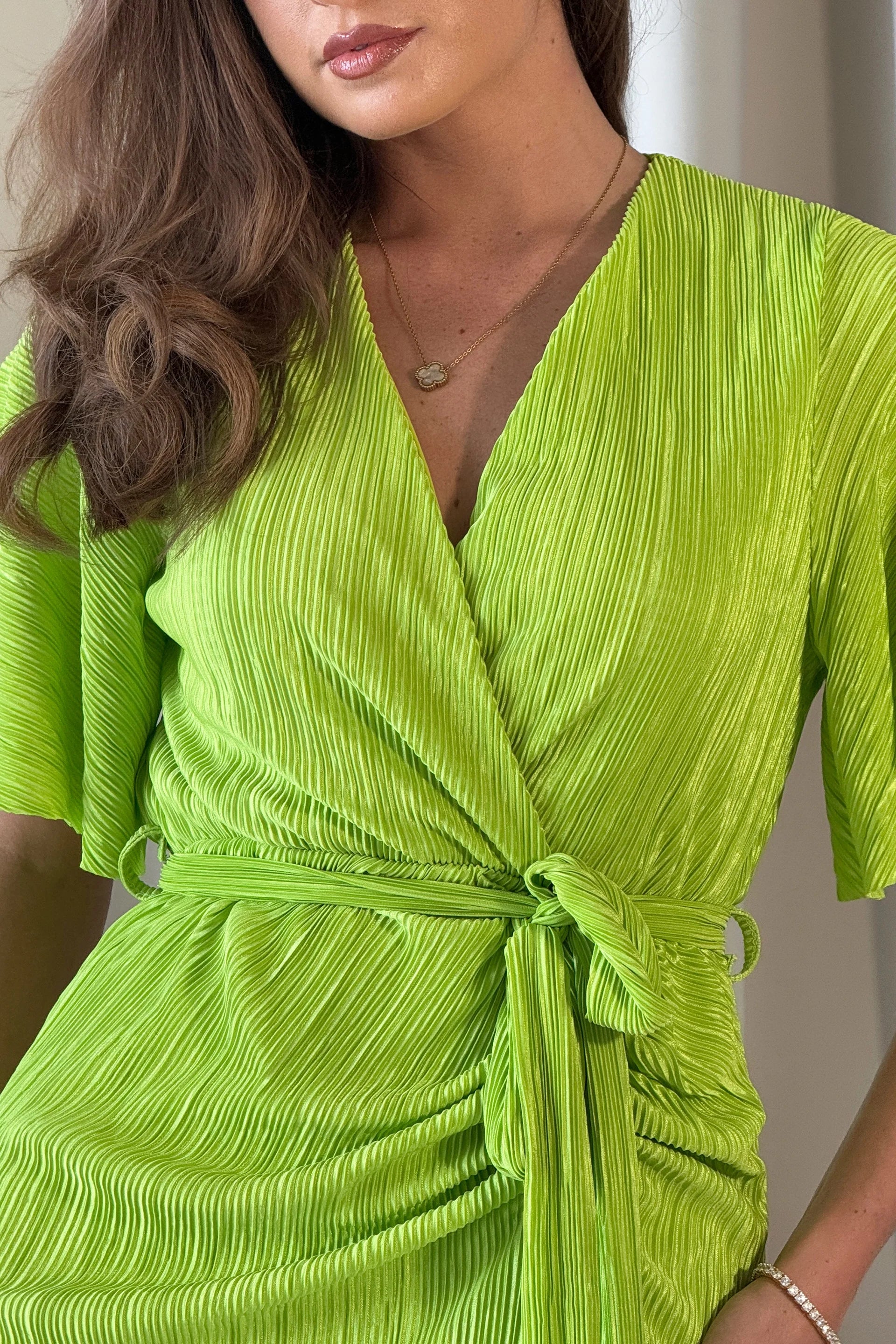 Tabby Lime Ruched Midi Dress (Lime)