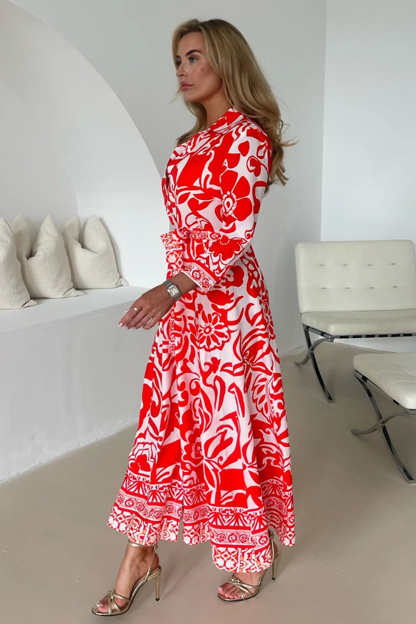 Angela Shirt Maxi Dress (Red Print)