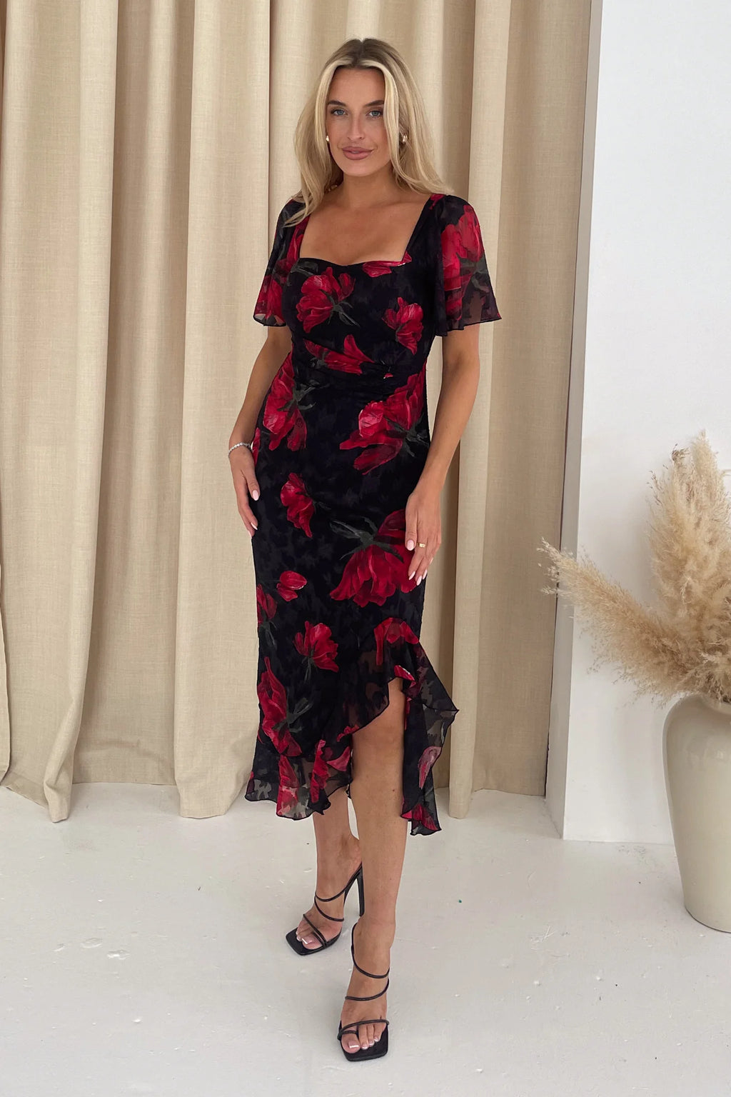 heidi ruched midi dress Heidi Red Ruched Midi Dress