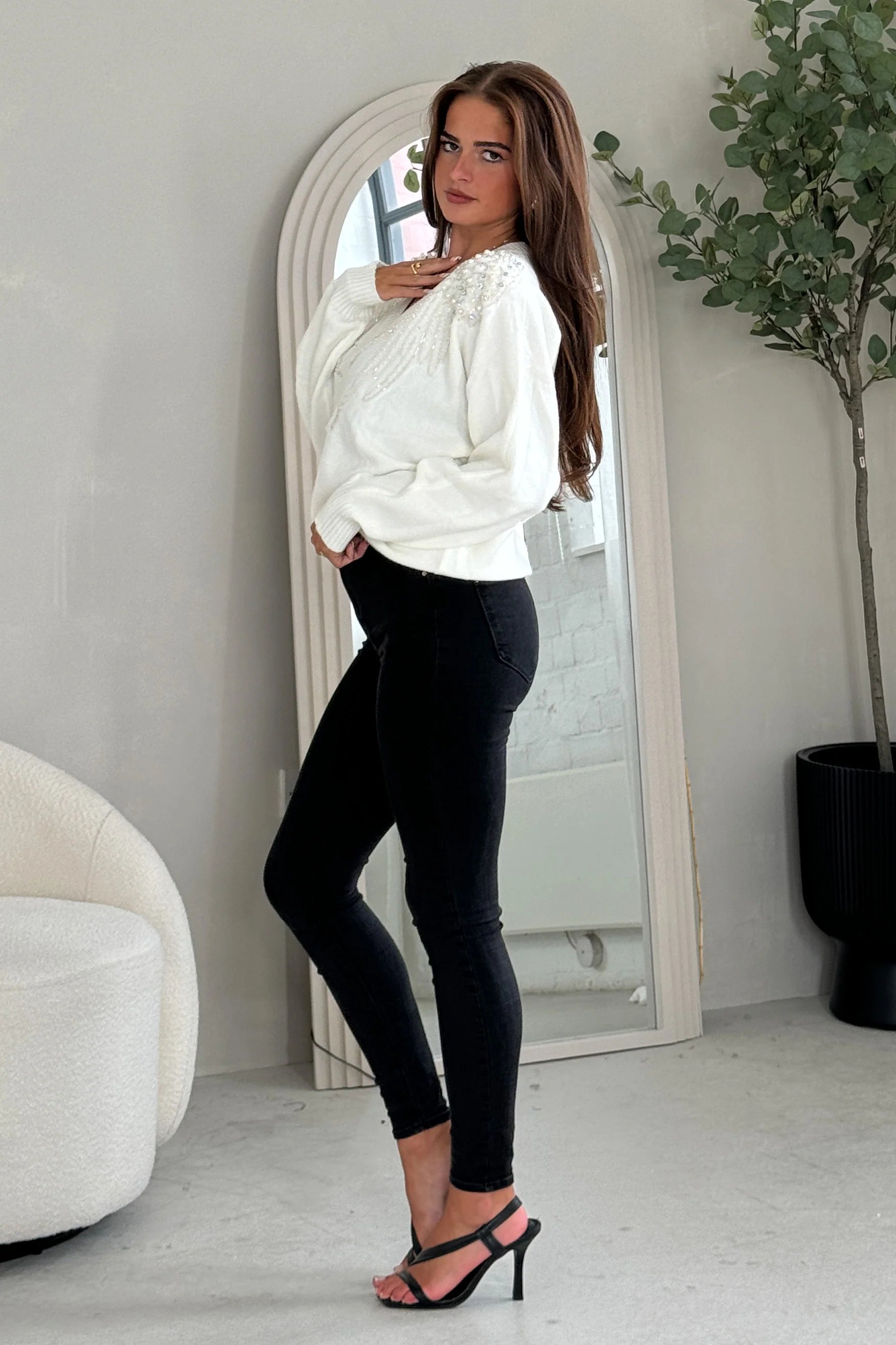 Sia Pearl & Sequin Jumper (Cream)