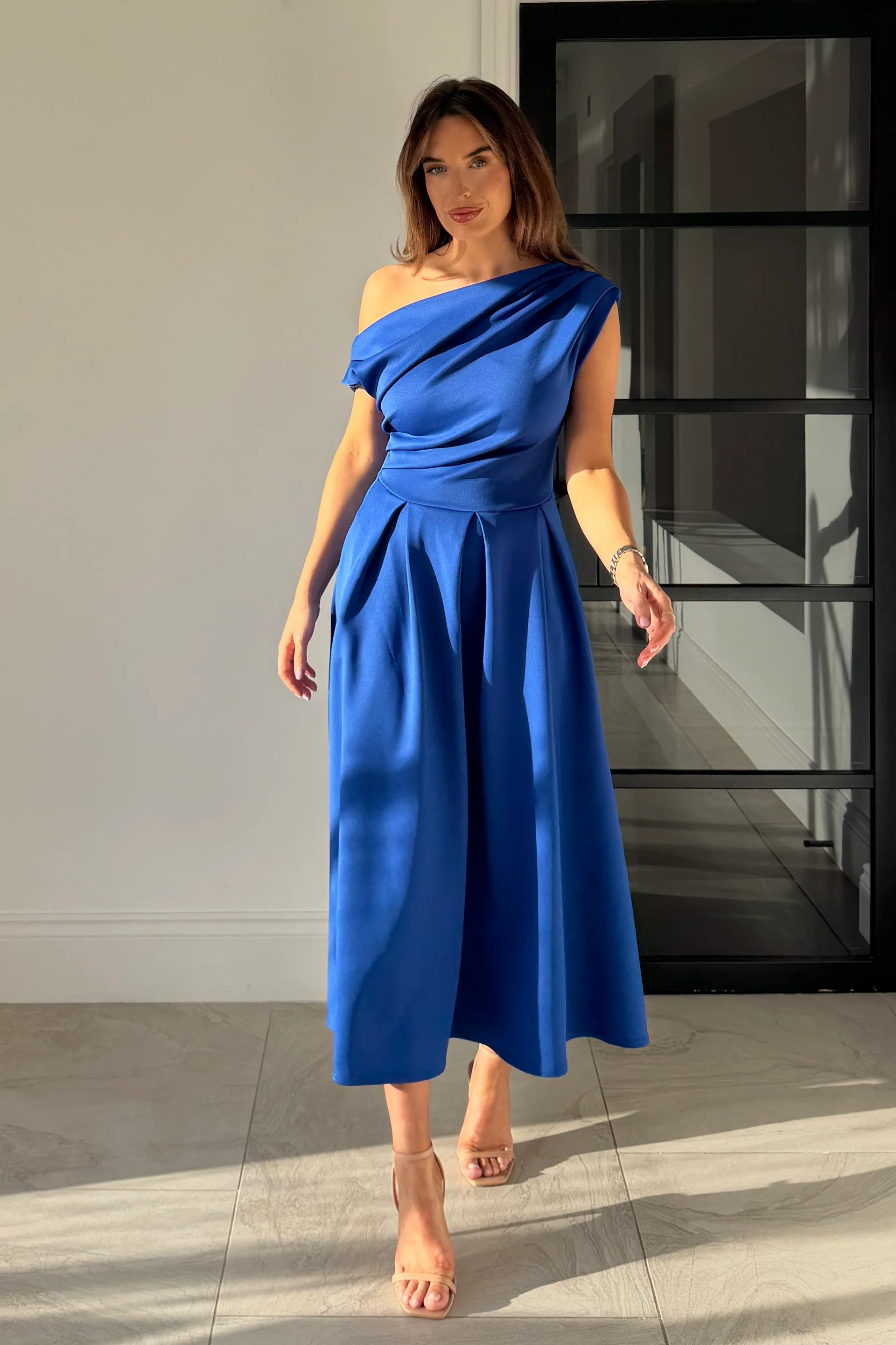 Betty Asymmetric Midi Dress (Cobalt Blue)