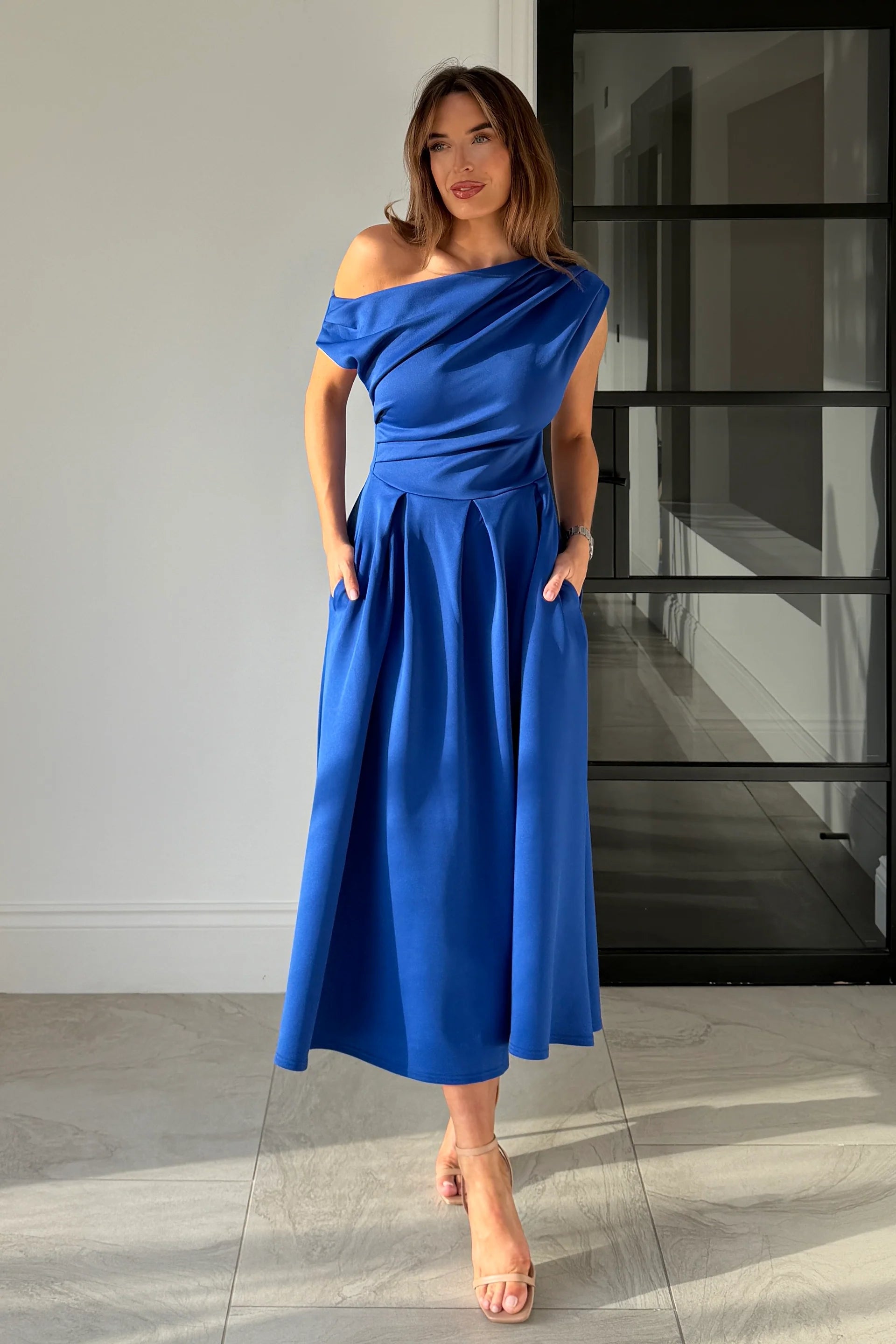 Betty Asymmetric Midi Dress (Cobalt Blue)