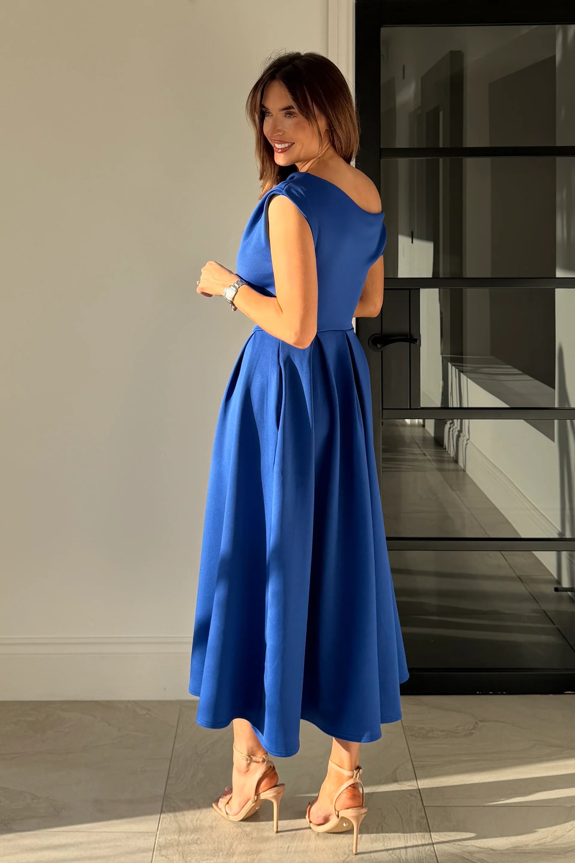 Betty Asymmetric Midi Dress (Cobalt Blue)