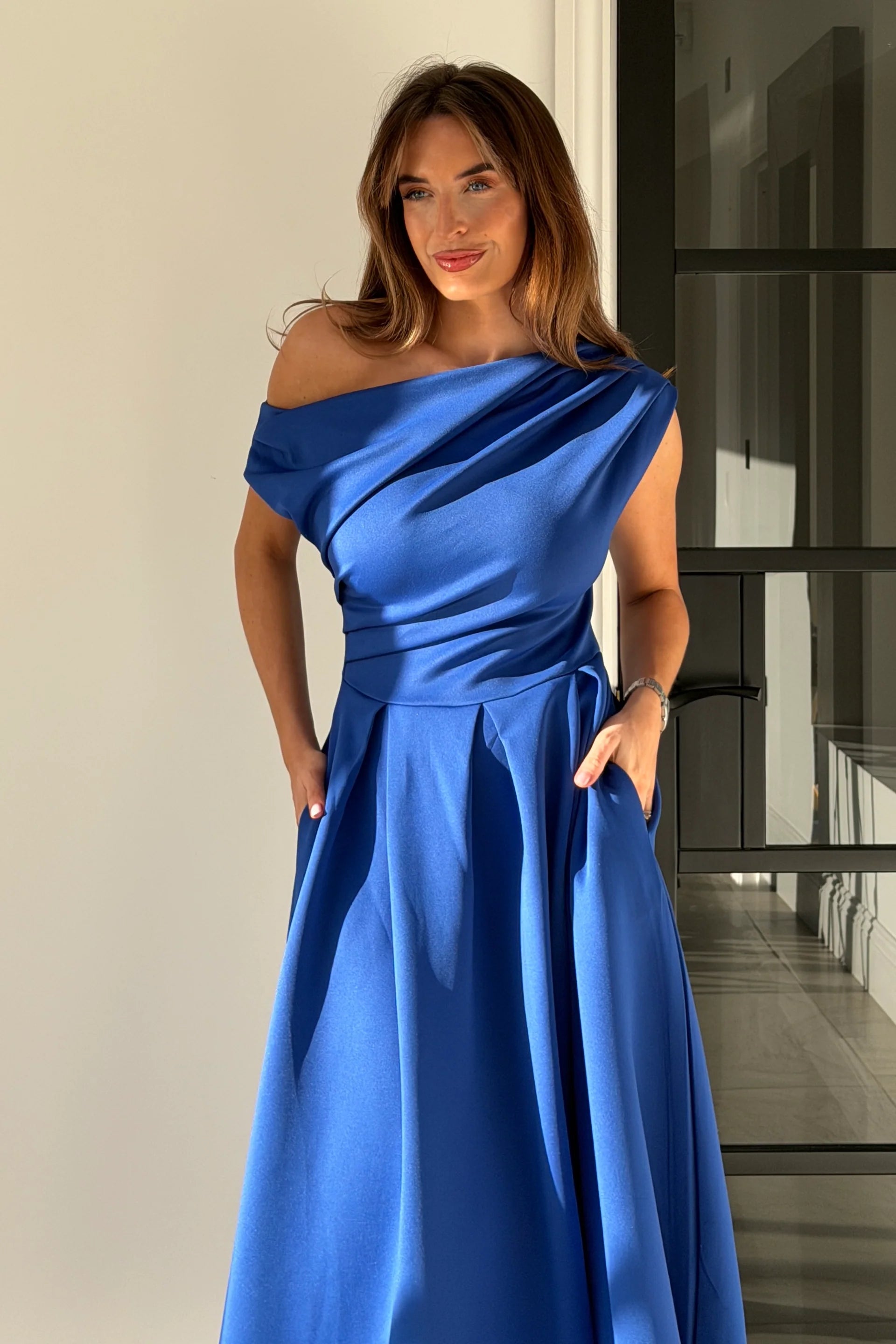 Betty Asymmetric Midi Dress (Cobalt Blue)