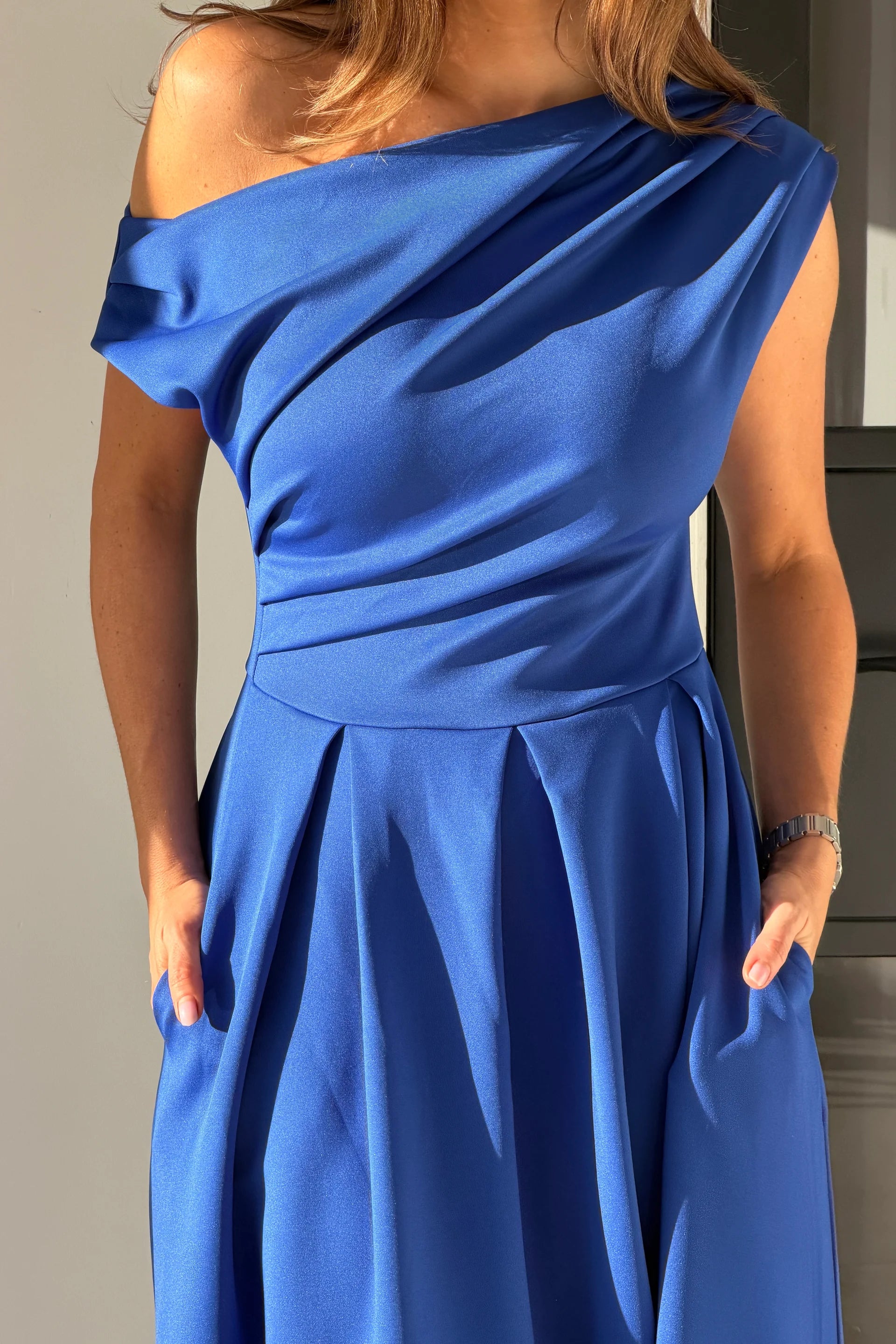 Betty Asymmetric Midi Dress (Cobalt Blue)