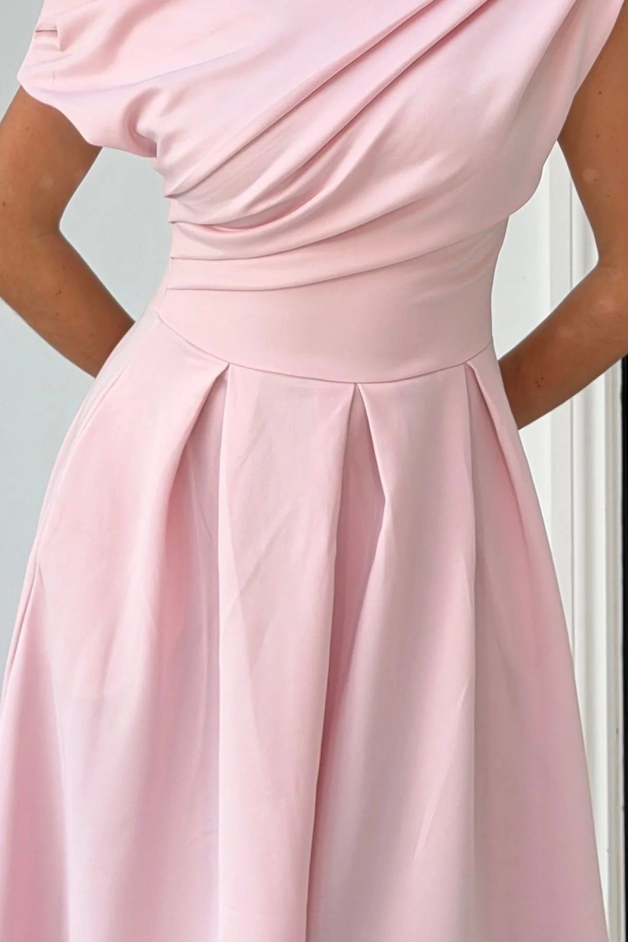 Betty Asymmetric Midi Dress (Pink)