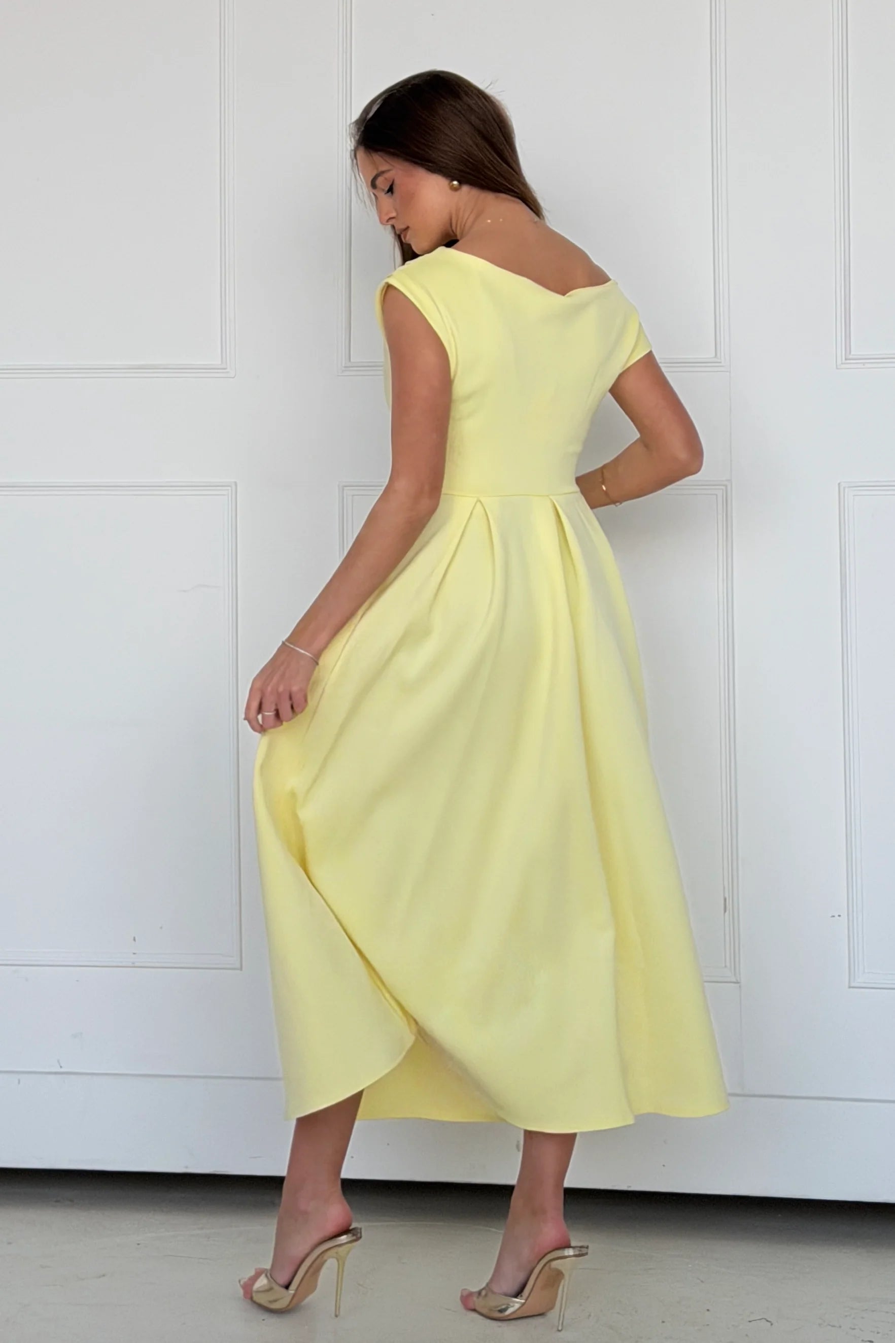 Betty Asymmetric Midi Dress (Yellow)