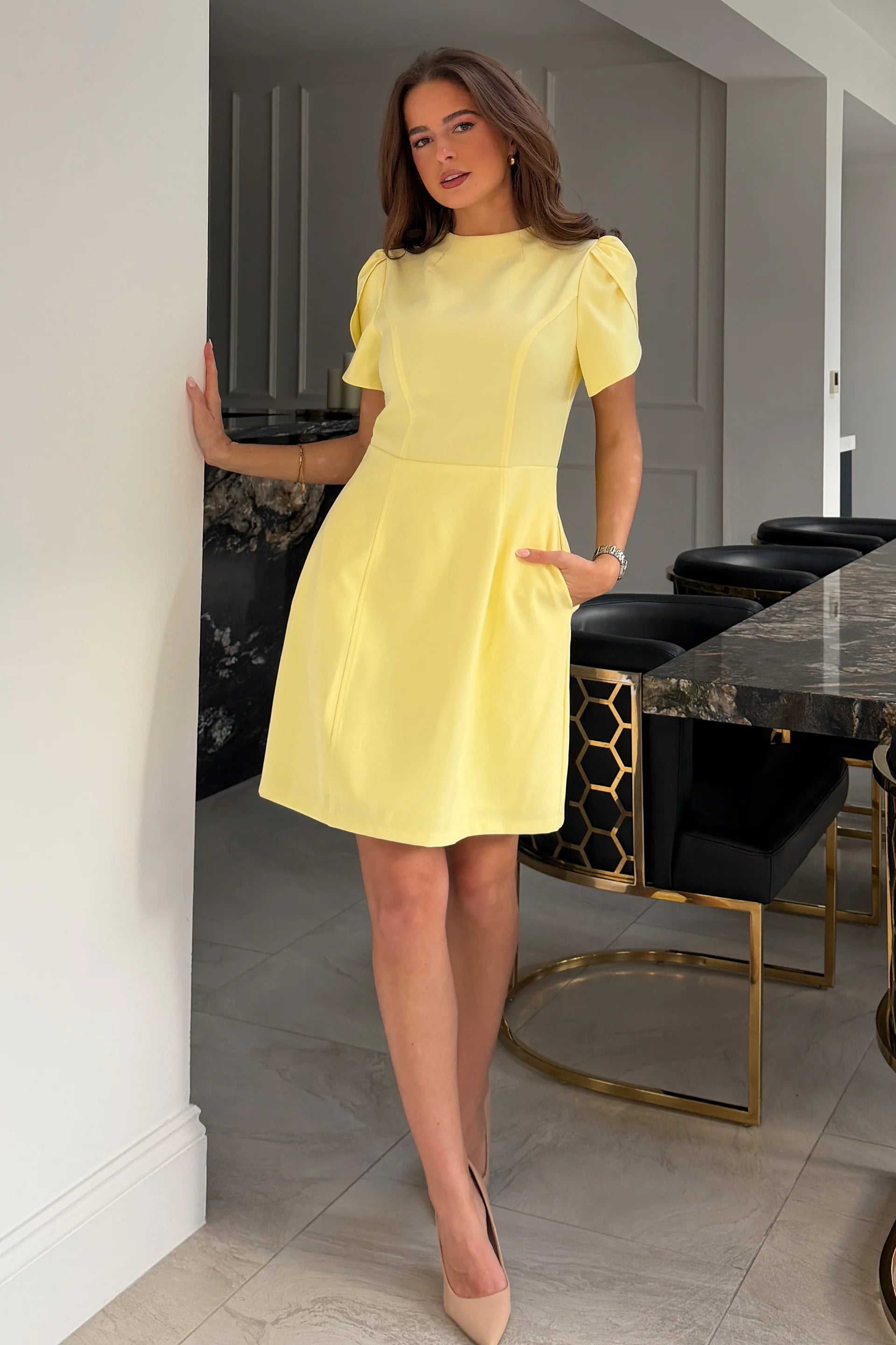 yellow high neck dress Ami Tulip Sleeve High Neck Dress (Yellow) | Love Cherish